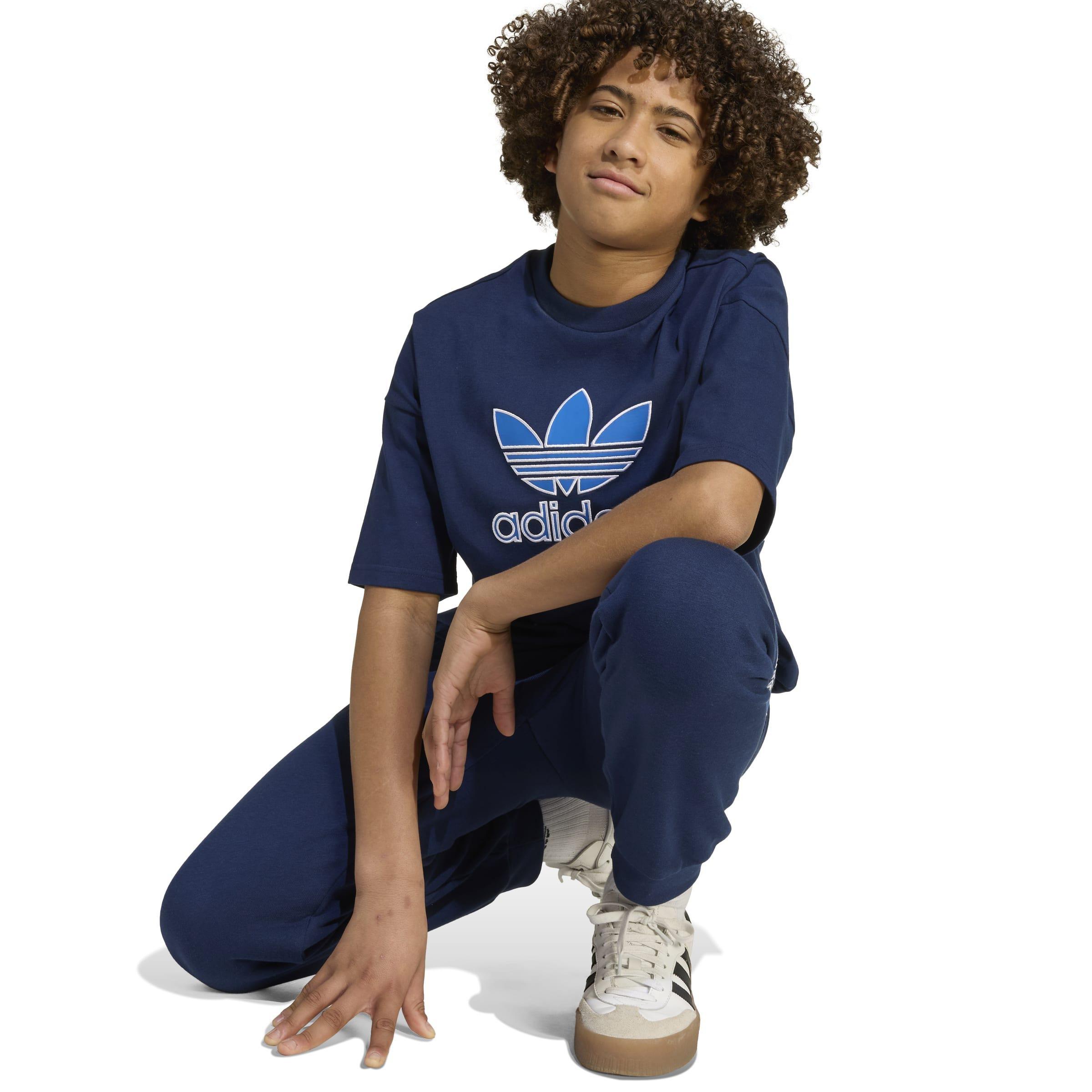 Kids Unisex Oversize Trefoil T-Shirt, Blue, A701_ONE, large image number 4