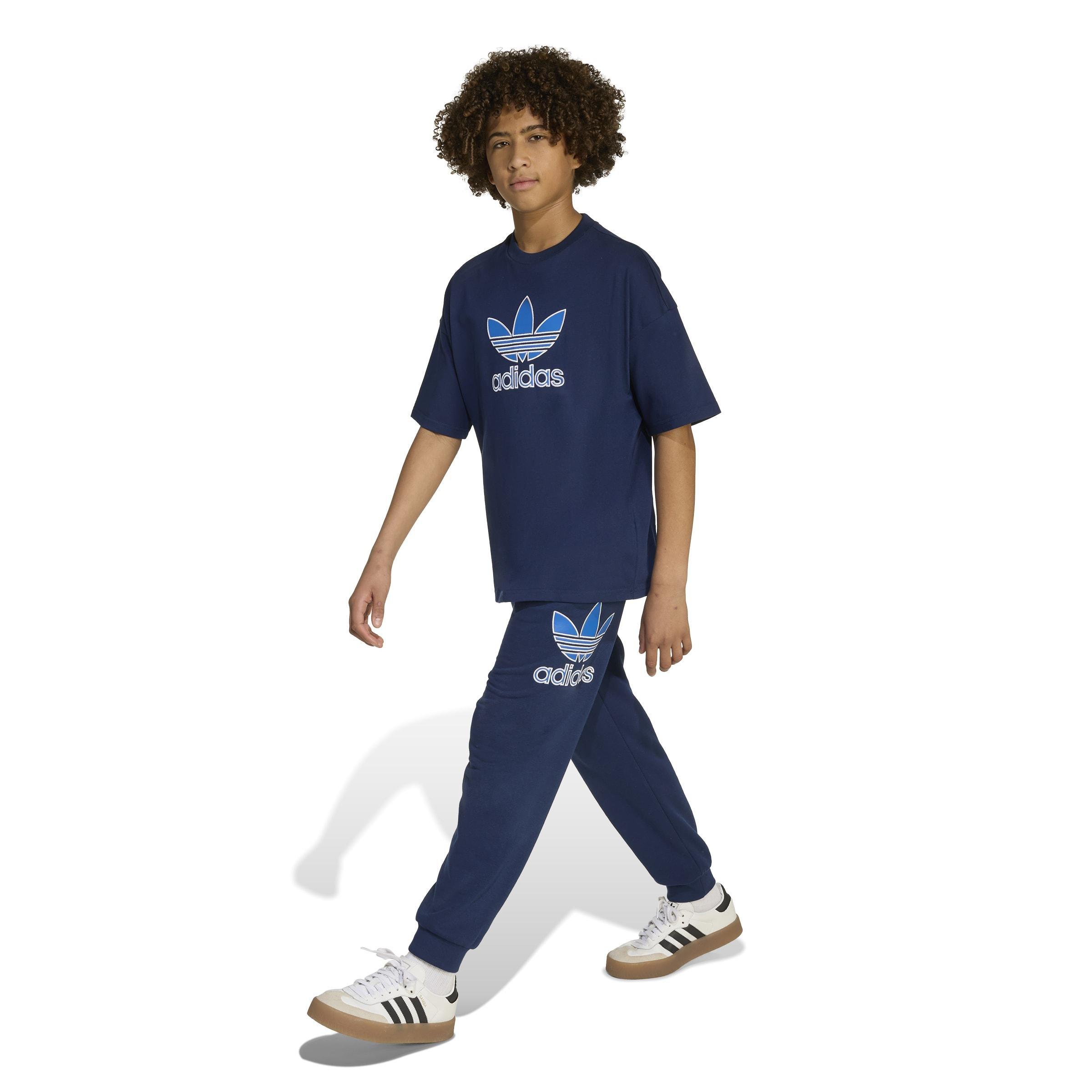 Kids Unisex Oversize Trefoil T-Shirt, Blue, A701_ONE, large image number 5