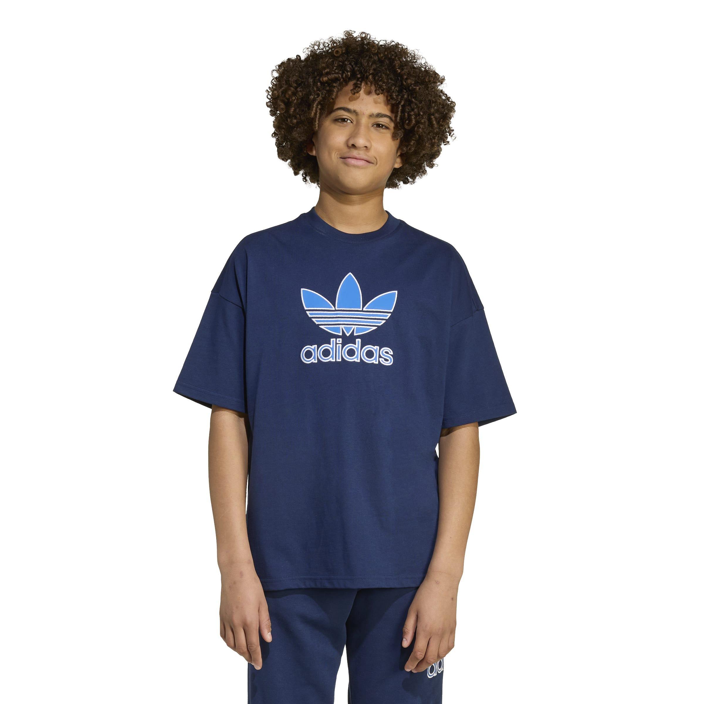 Kids Unisex Oversize Trefoil T-Shirt, Blue, A701_ONE, large image number 6