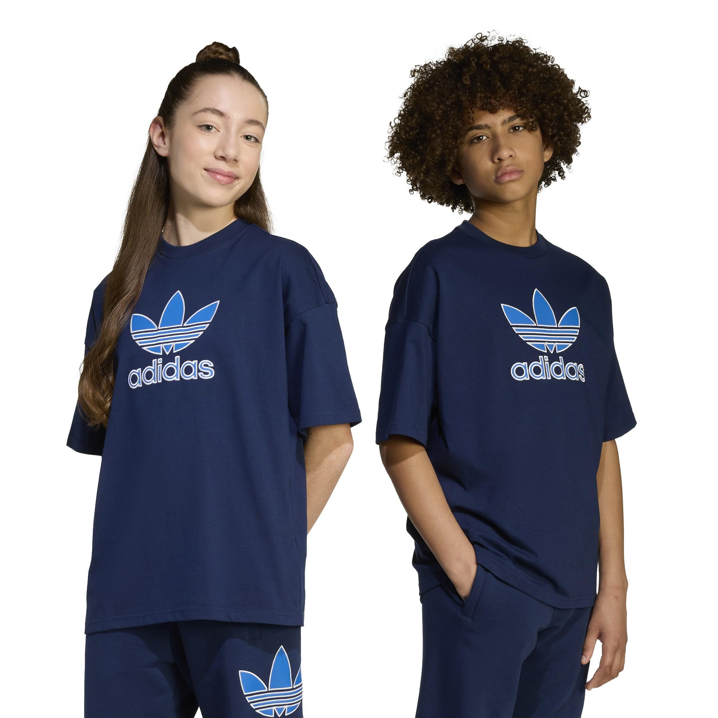 Kids Unisex Oversize Trefoil T-Shirt, Blue, A701_ONE, large image number 7