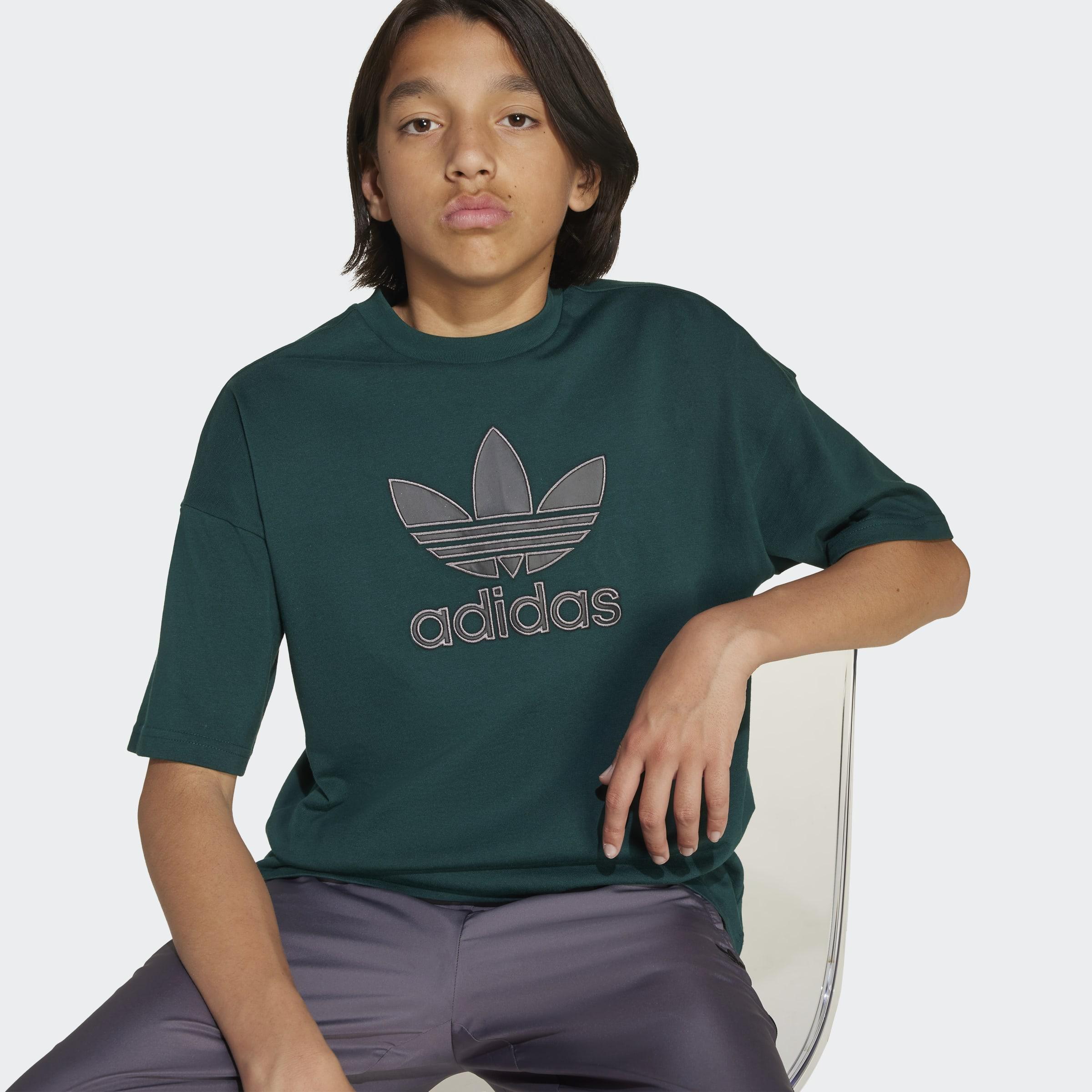 Kids Unisex Oversize Trefoil T-Shirt, Green, A701_ONE, large image number 3