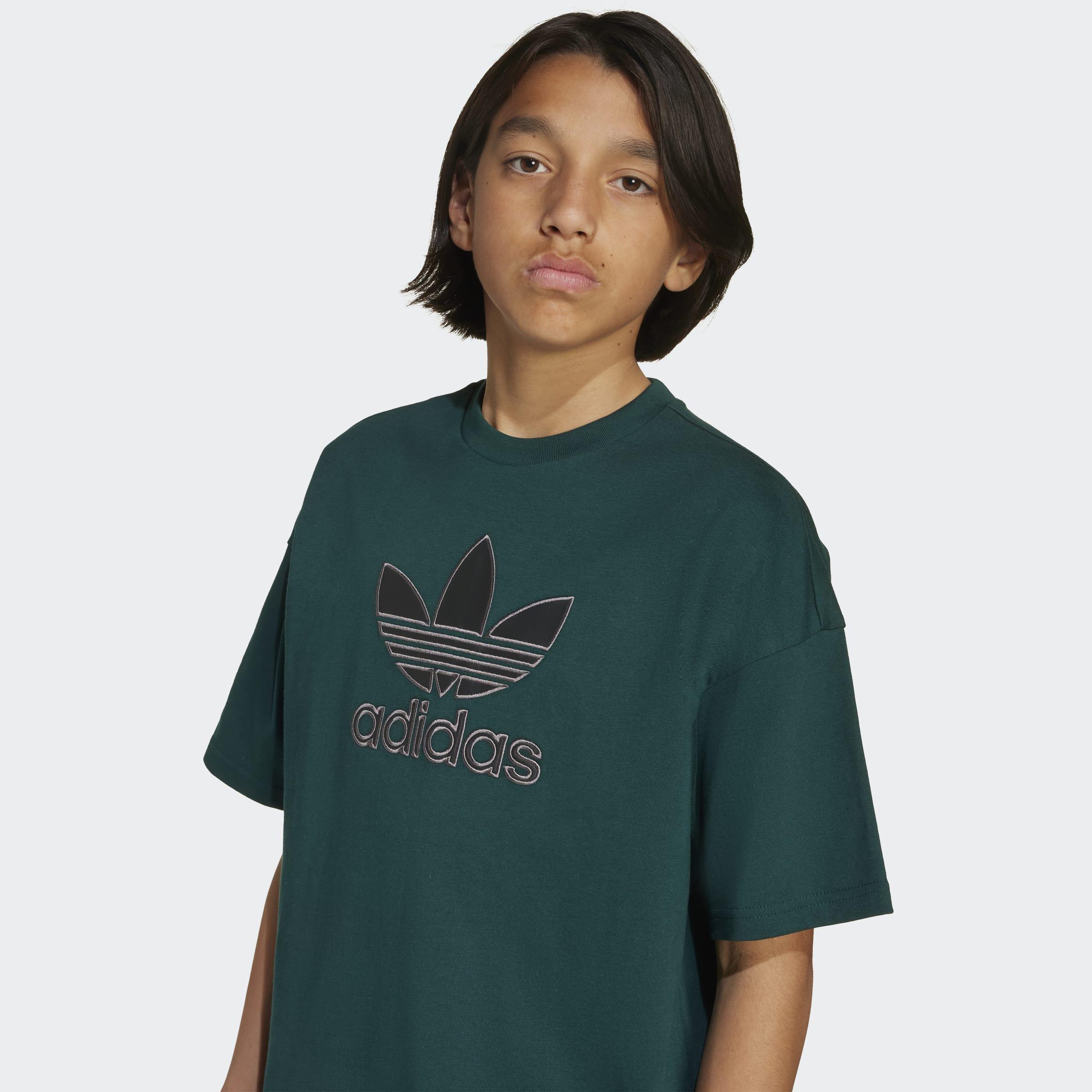Kids Unisex Oversize Trefoil T-Shirt, Green, A701_ONE, large image number 4
