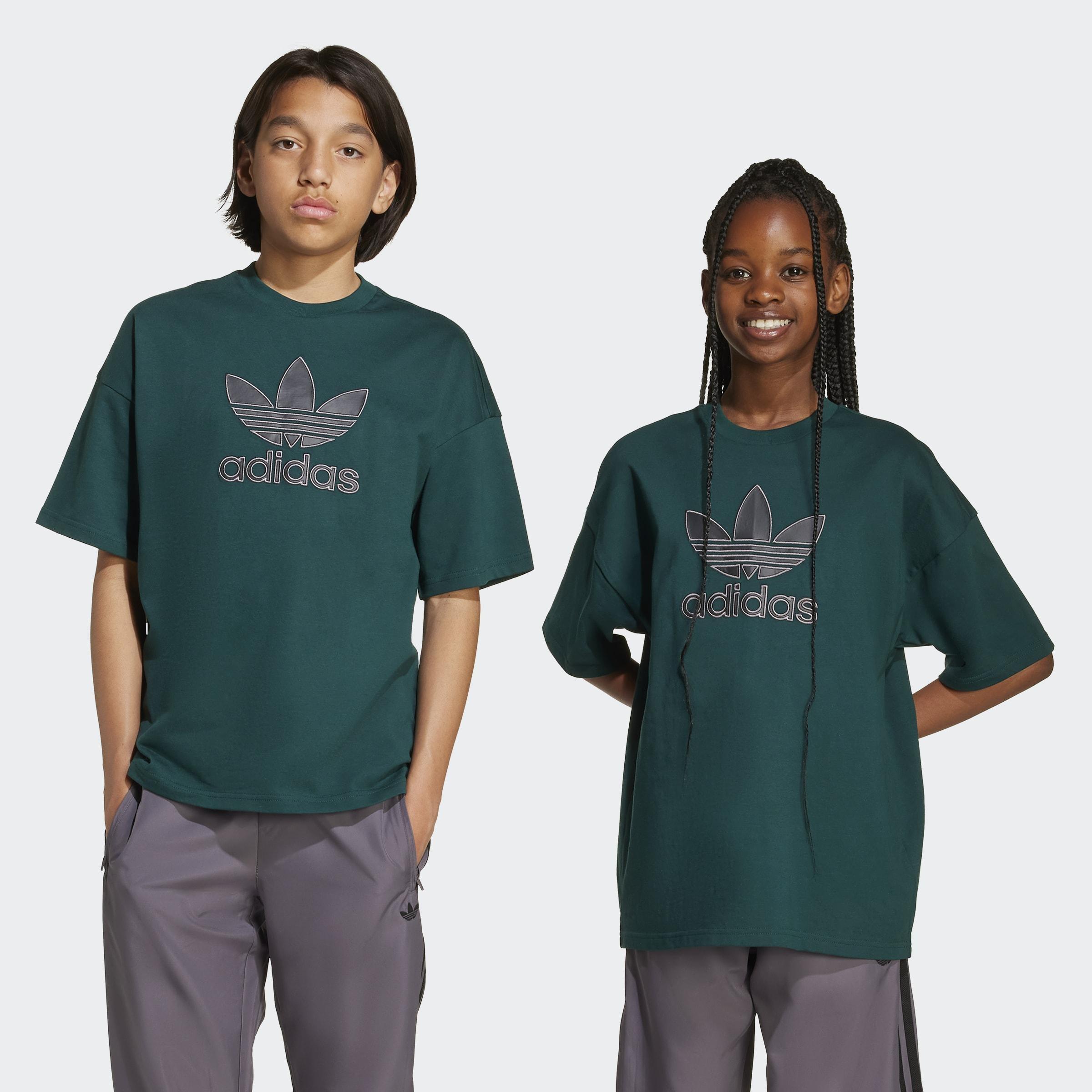 Kids Unisex Oversize Trefoil T-Shirt, Green, A701_ONE, large image number 5