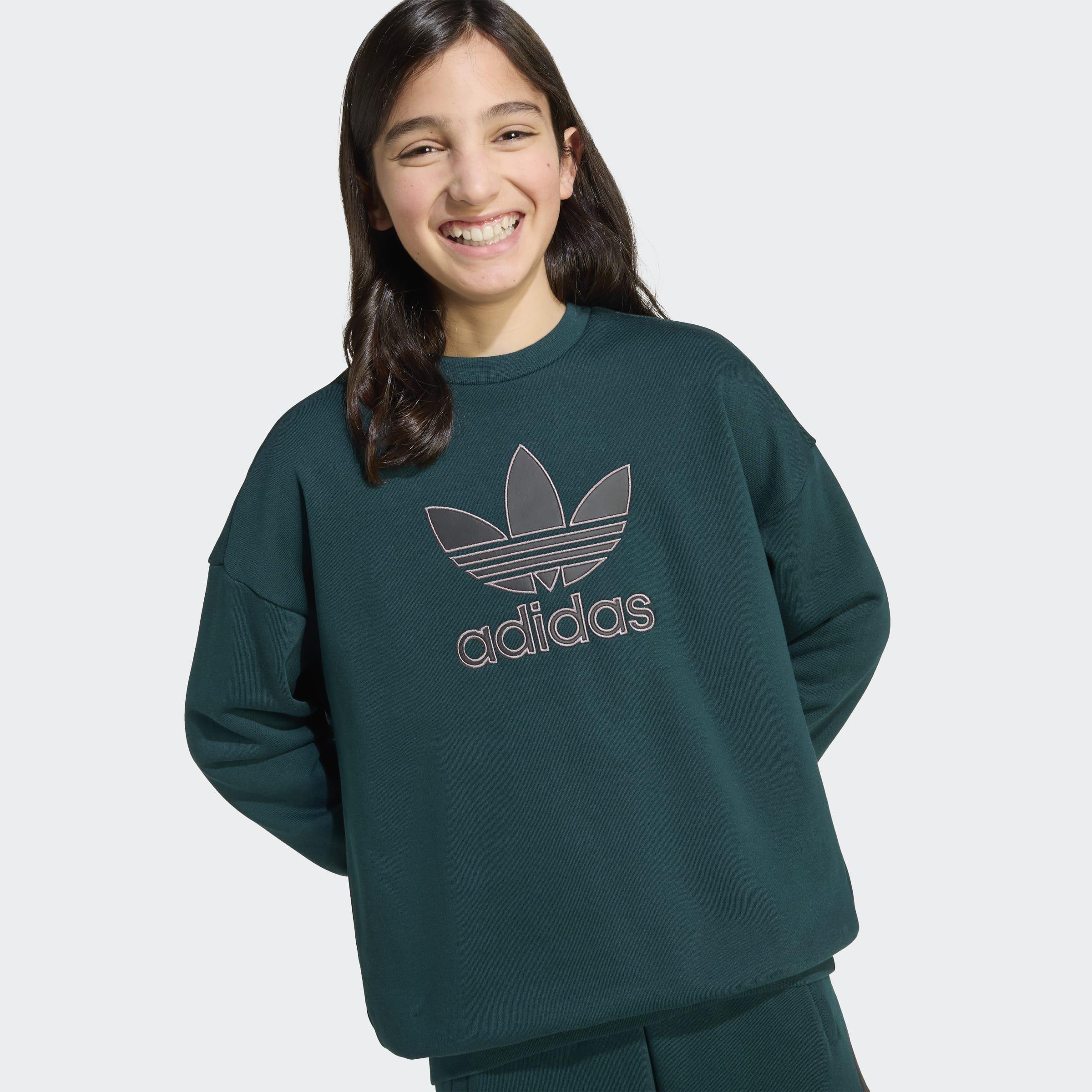 Kids Unisex Trefoil Crew, Green, A701_ONE, large image number 4