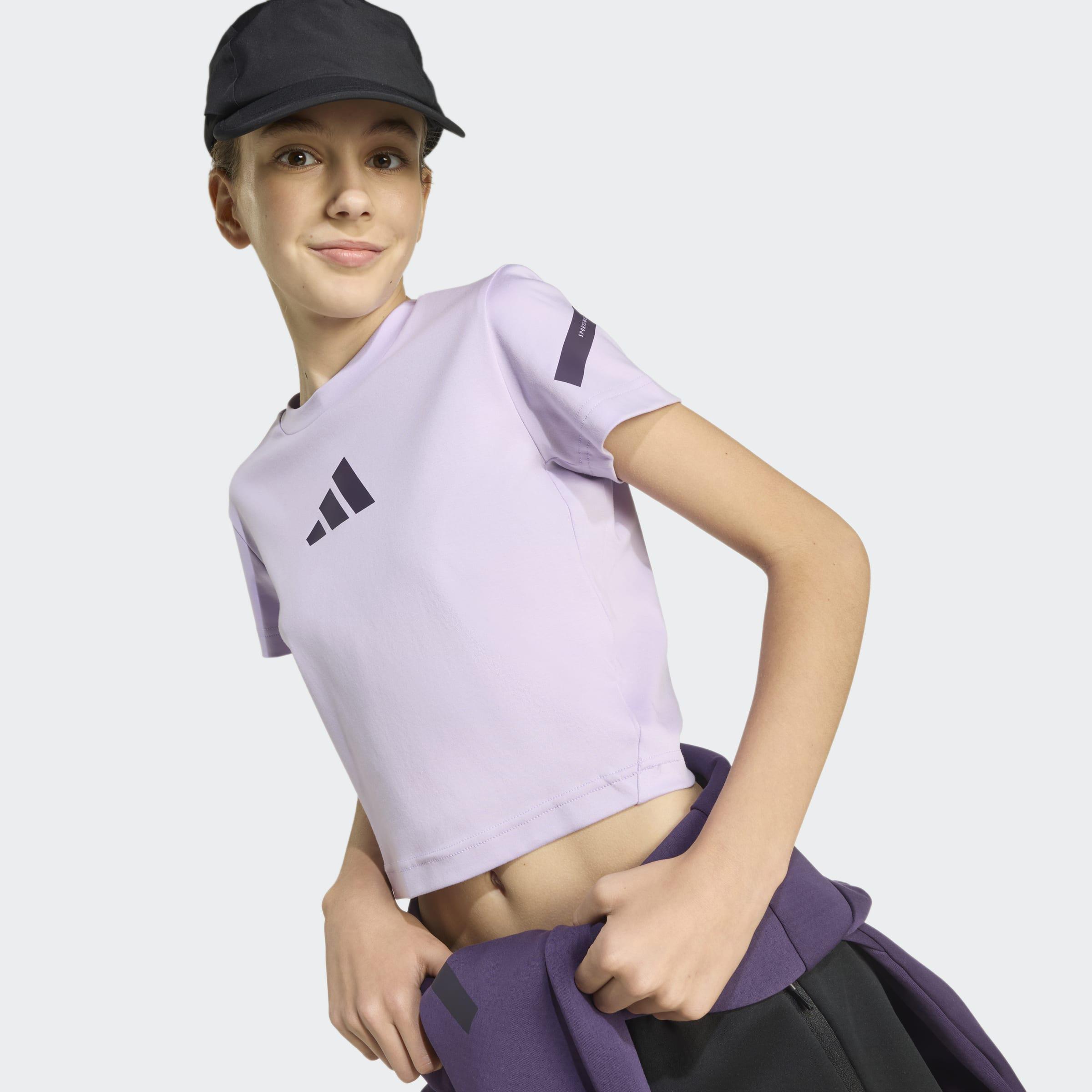 Kids adidas Z.N.E. Fitted Crop T-Shirt, Purple, A701_ONE, large image number 3