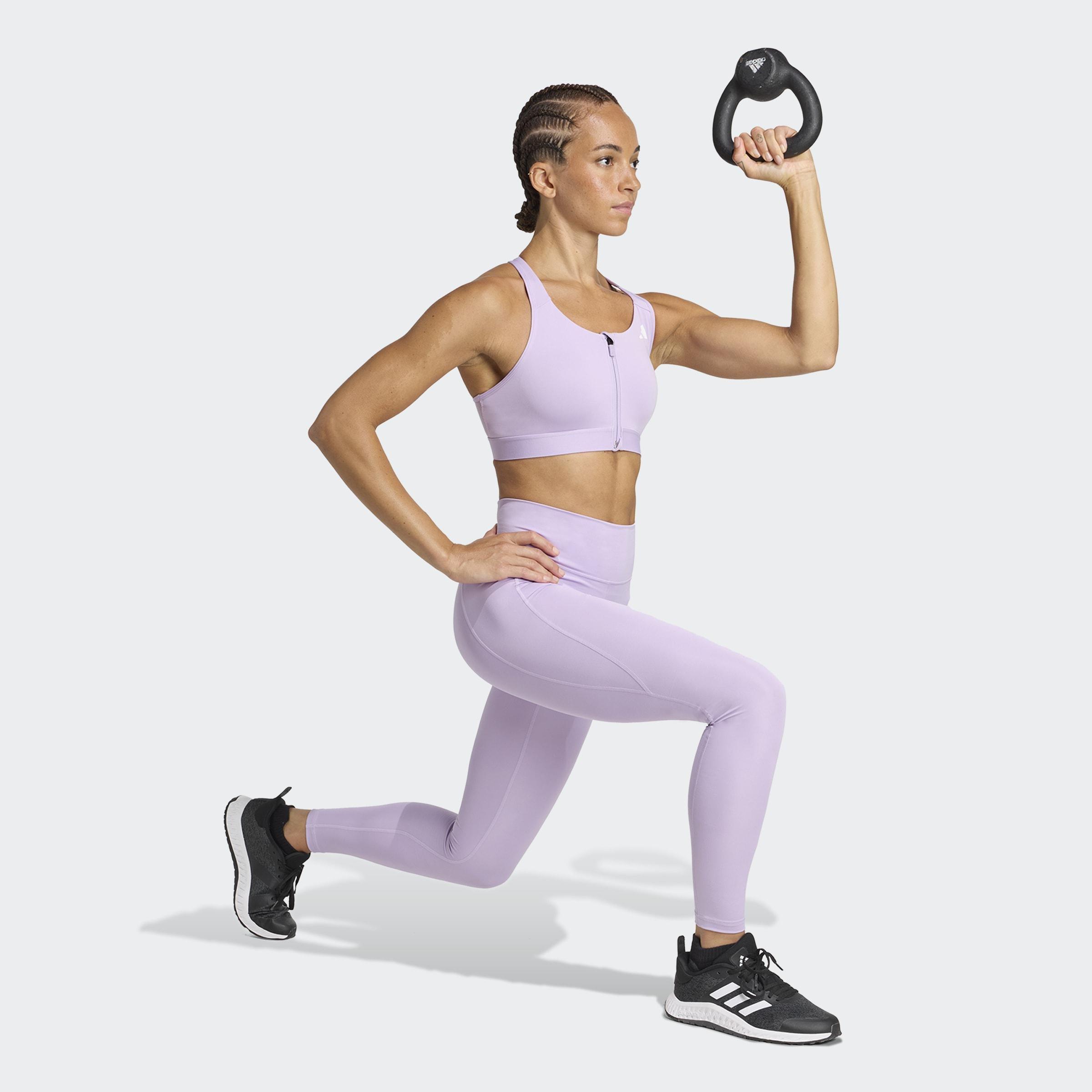 Powerreact Training Medium-Support Zip Bra, Purple, A701_ONE, large image number 5