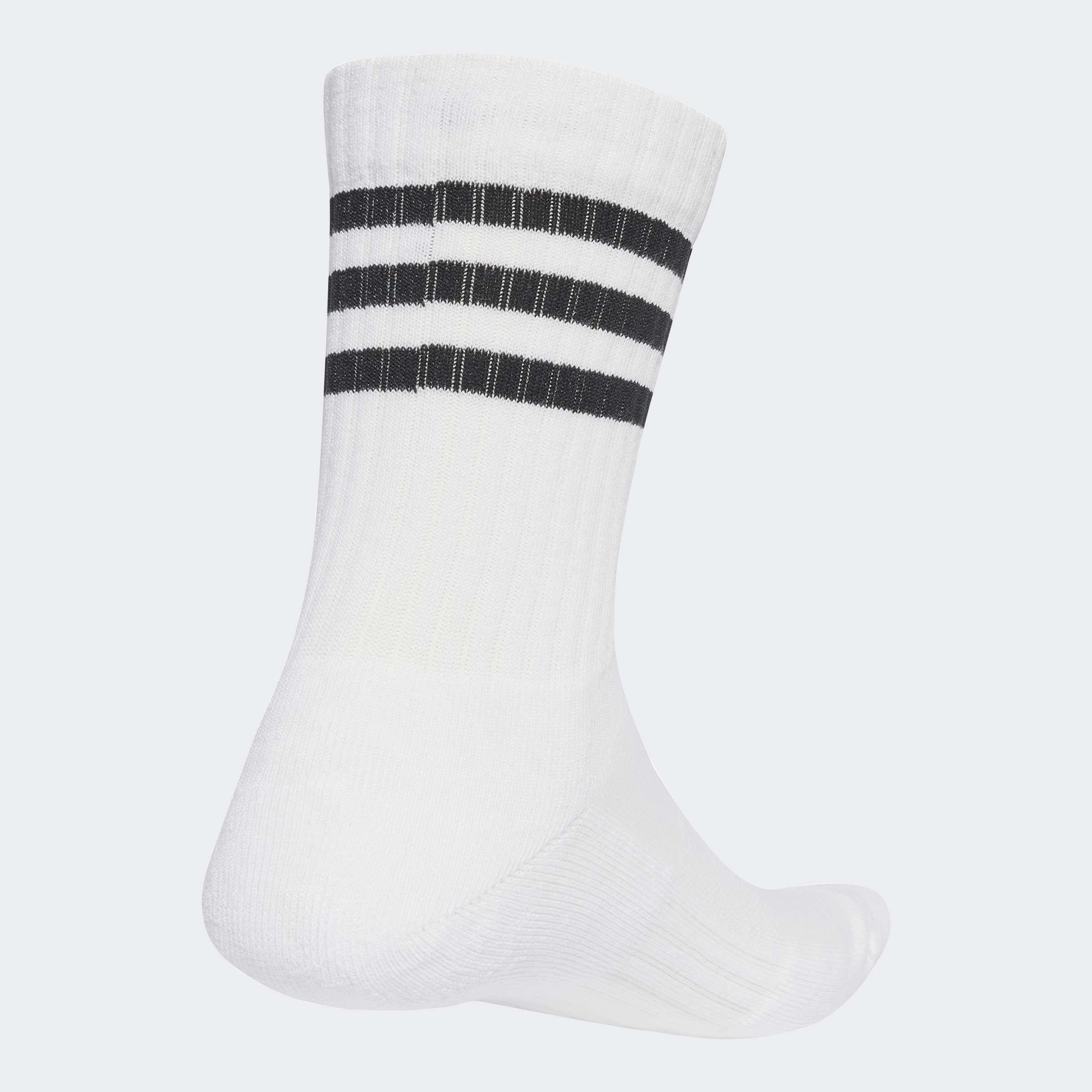 Unisex 3-Stripes Cushioned Crew Socks - 3 Pairs, White, A701_ONE, medium