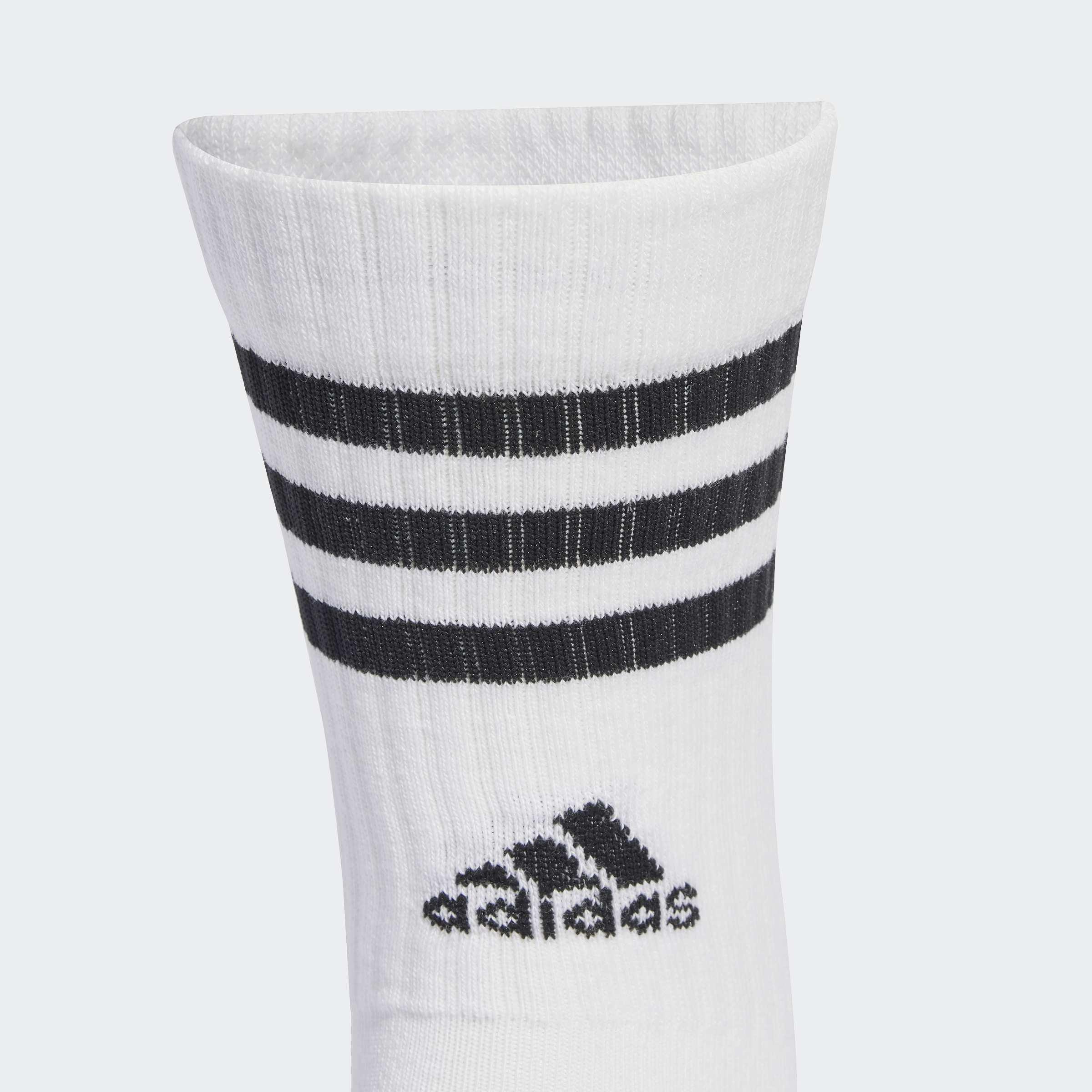 Unisex 3-Stripes Cushioned Crew Socks - 3 Pairs, White, A701_ONE, medium