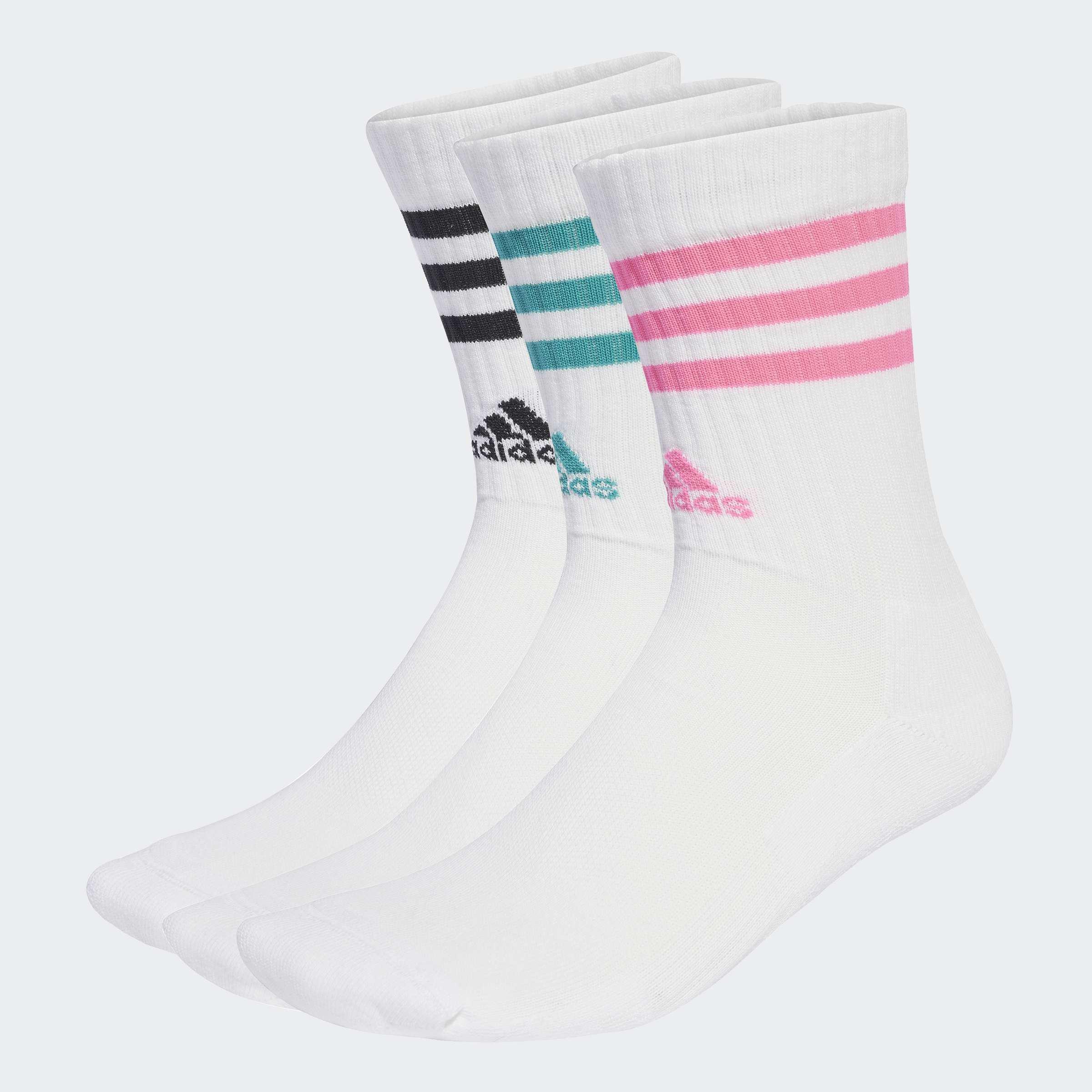 Unisex 3-Stripes Cushioned Crew Socks - 3 Pairs, White, A701_ONE, large image number 3