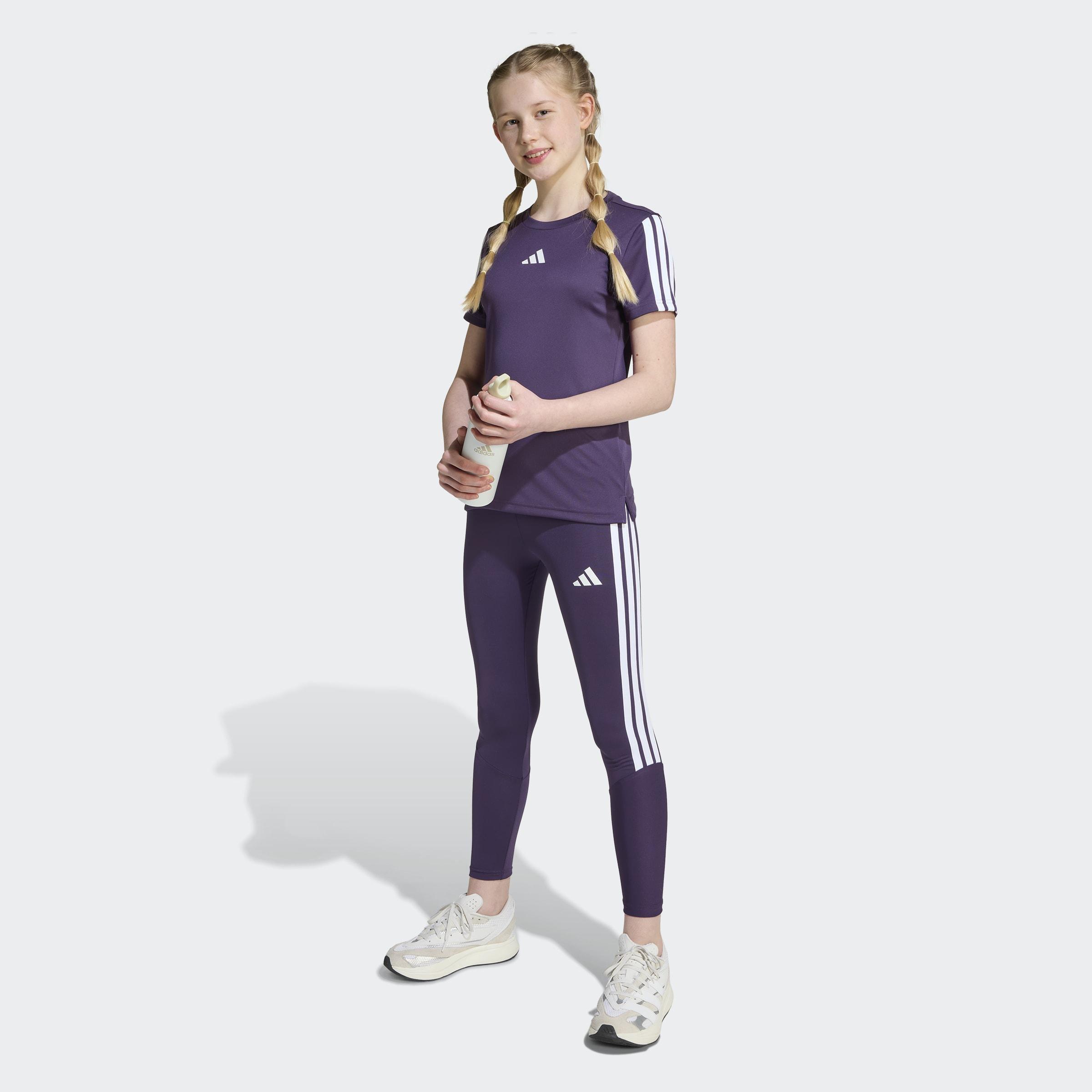 Kids Train Essentials 3-Stripes Leggings, Purple, A701_ONE, large image number 3