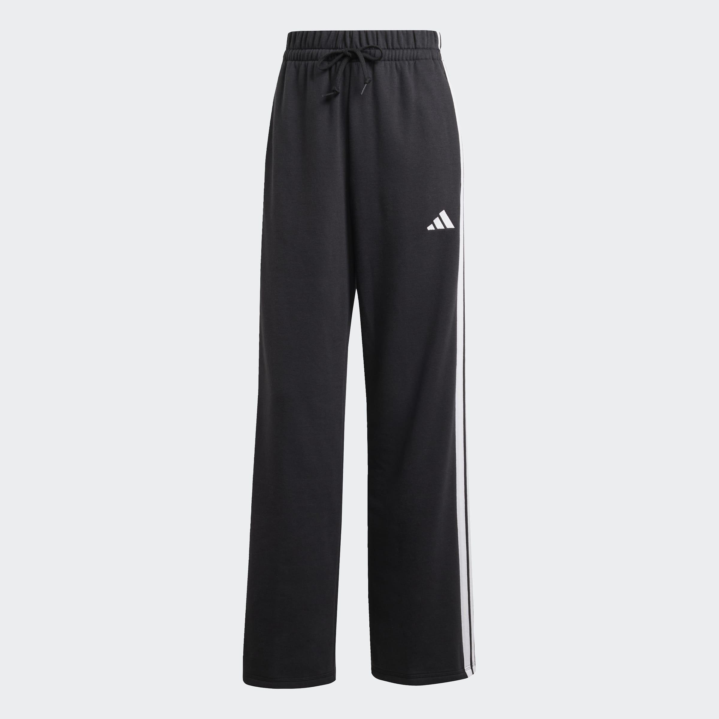 Essentials 3-Stripes Open Hem French Terry Joggers, Black