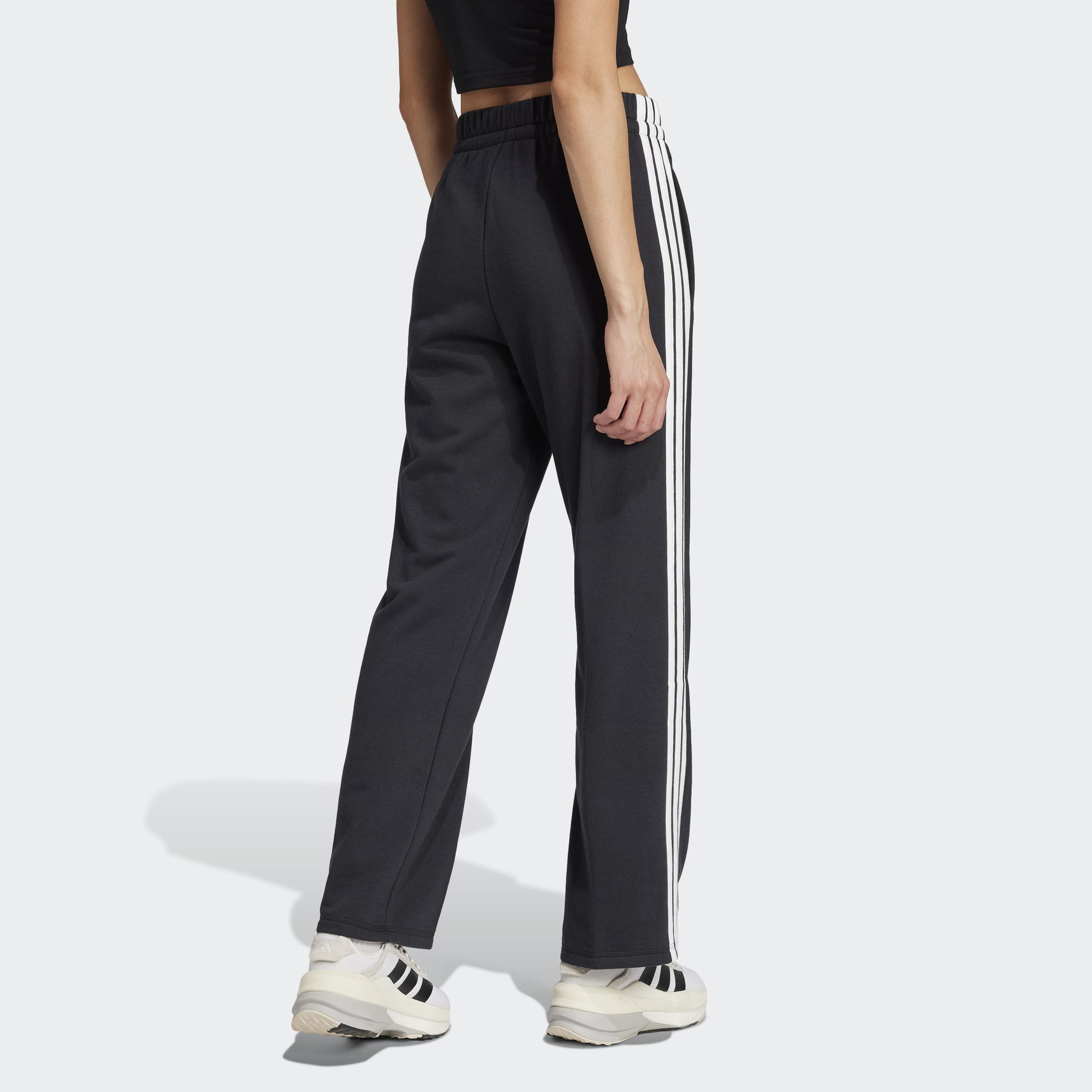 Essentials 3-Stripes Open Hem French Terry Joggers, Black