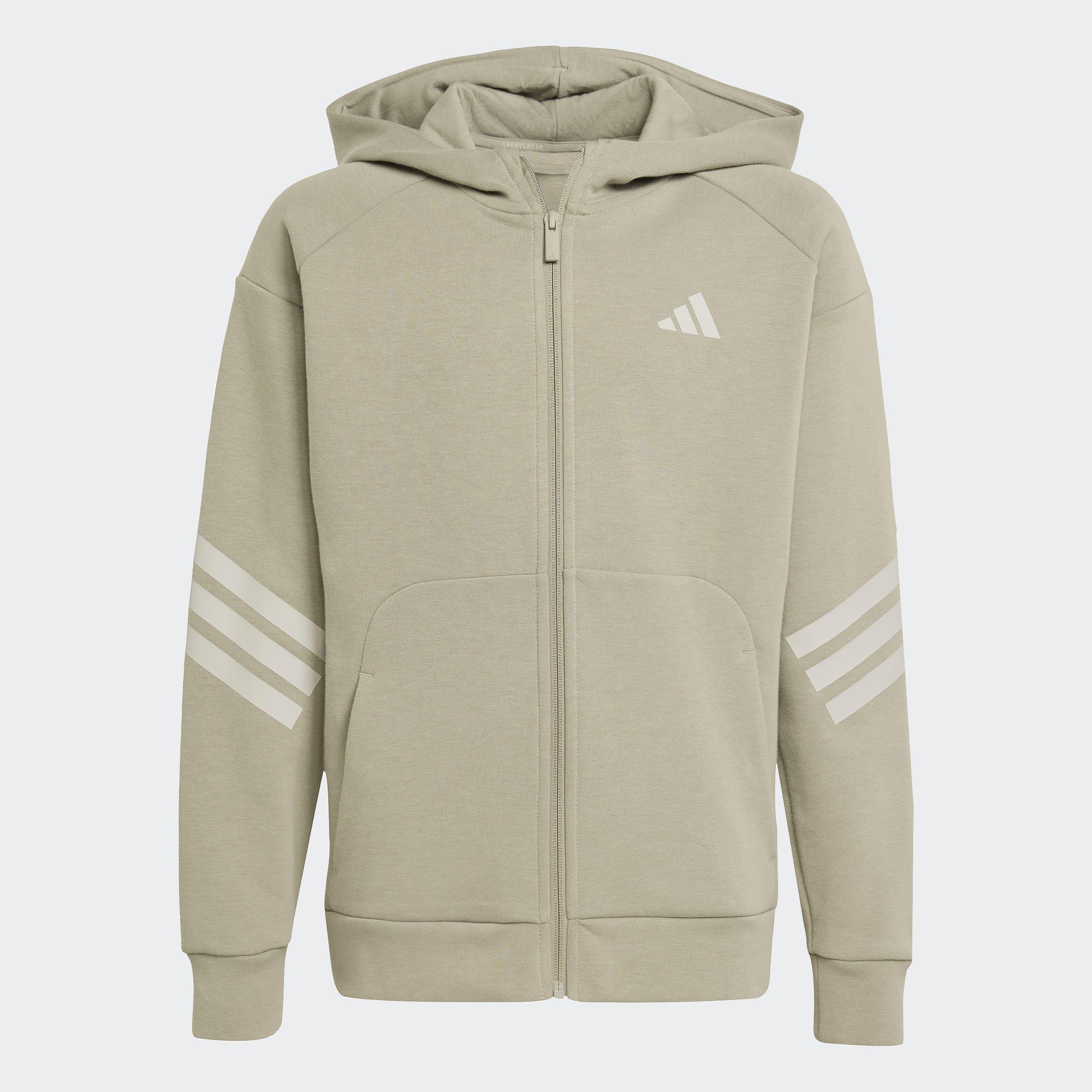 Kids Unisex Future Icons 3-Stripes Full-Zip Hooded Track Jacket, Green, A701_ONE, medium