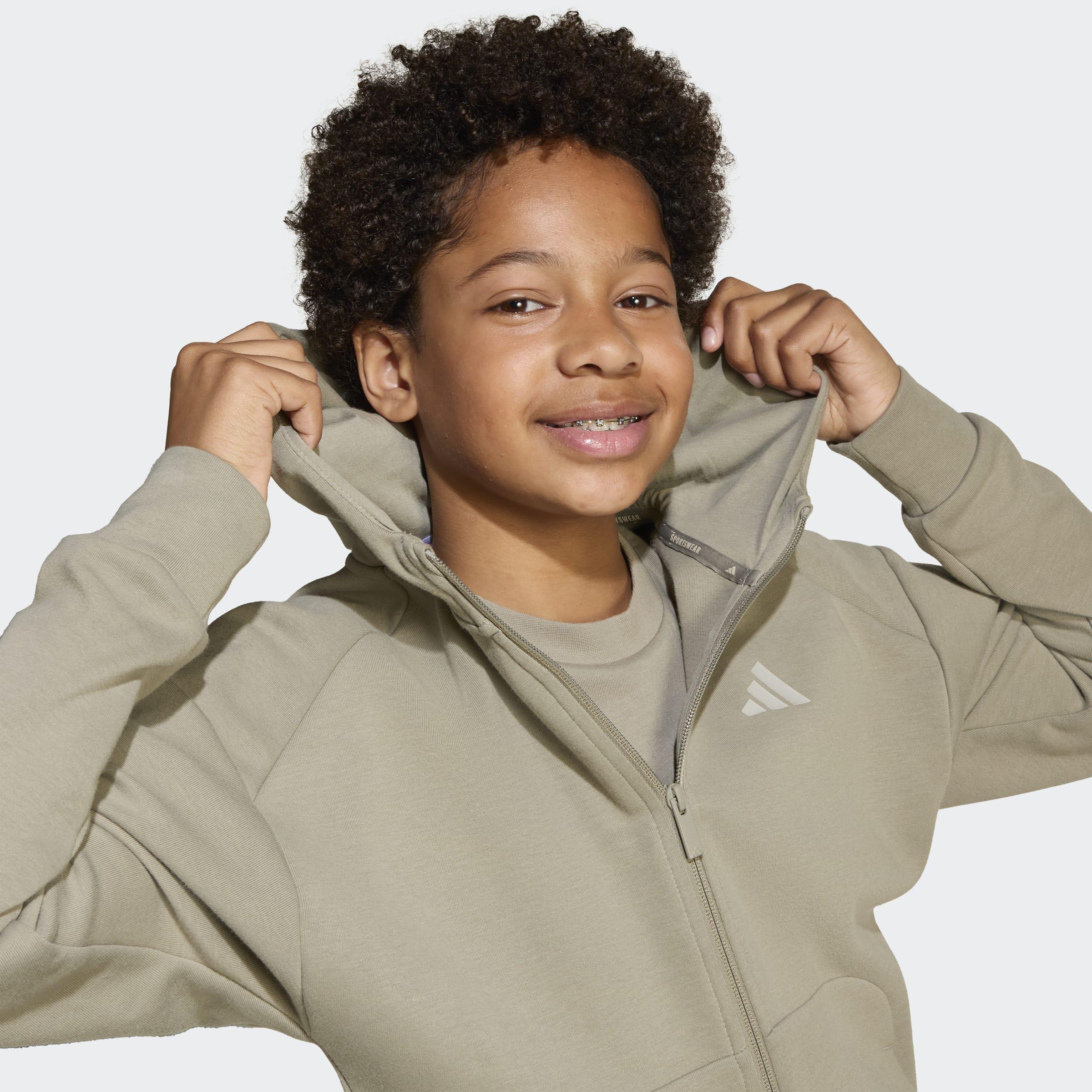 Kids Unisex Future Icons 3-Stripes Full-Zip Hooded Track Jacket, Green, A701_ONE, large image number 3
