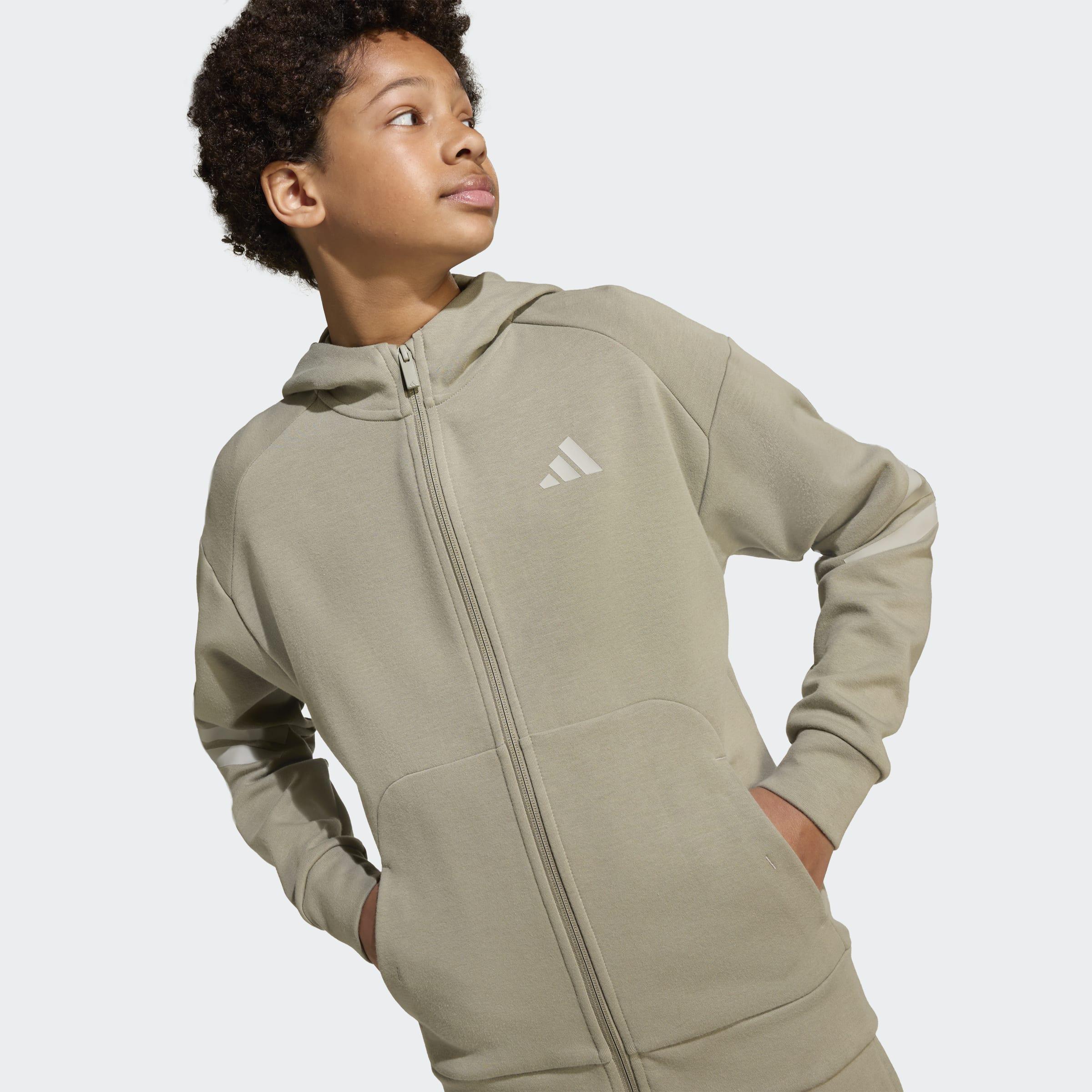 Kids Unisex Future Icons 3-Stripes Full-Zip Hooded Track Jacket, Green, A701_ONE, large image number 4