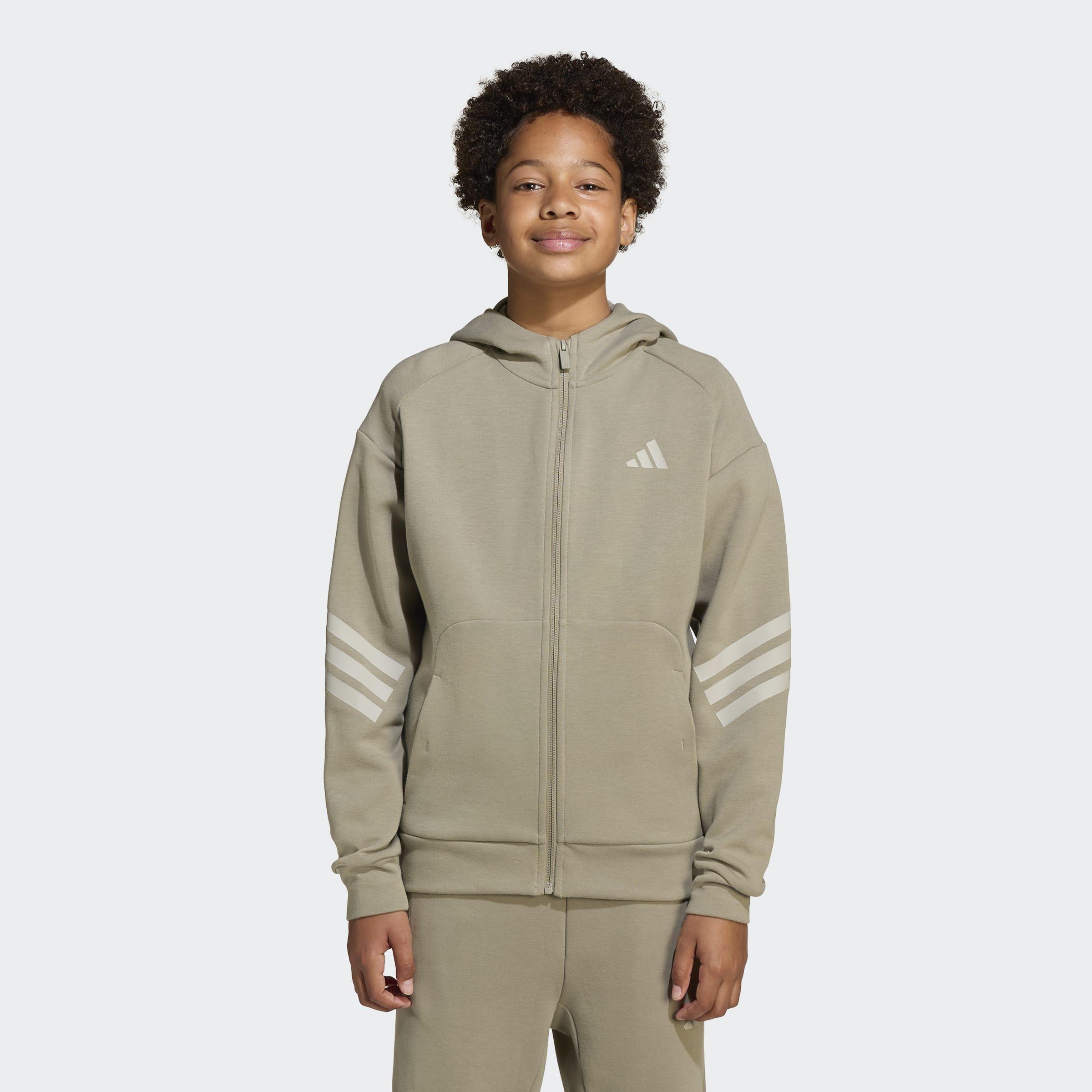 Kids Unisex Future Icons 3-Stripes Full-Zip Hooded Track Jacket, Green, A701_ONE, large image number 5