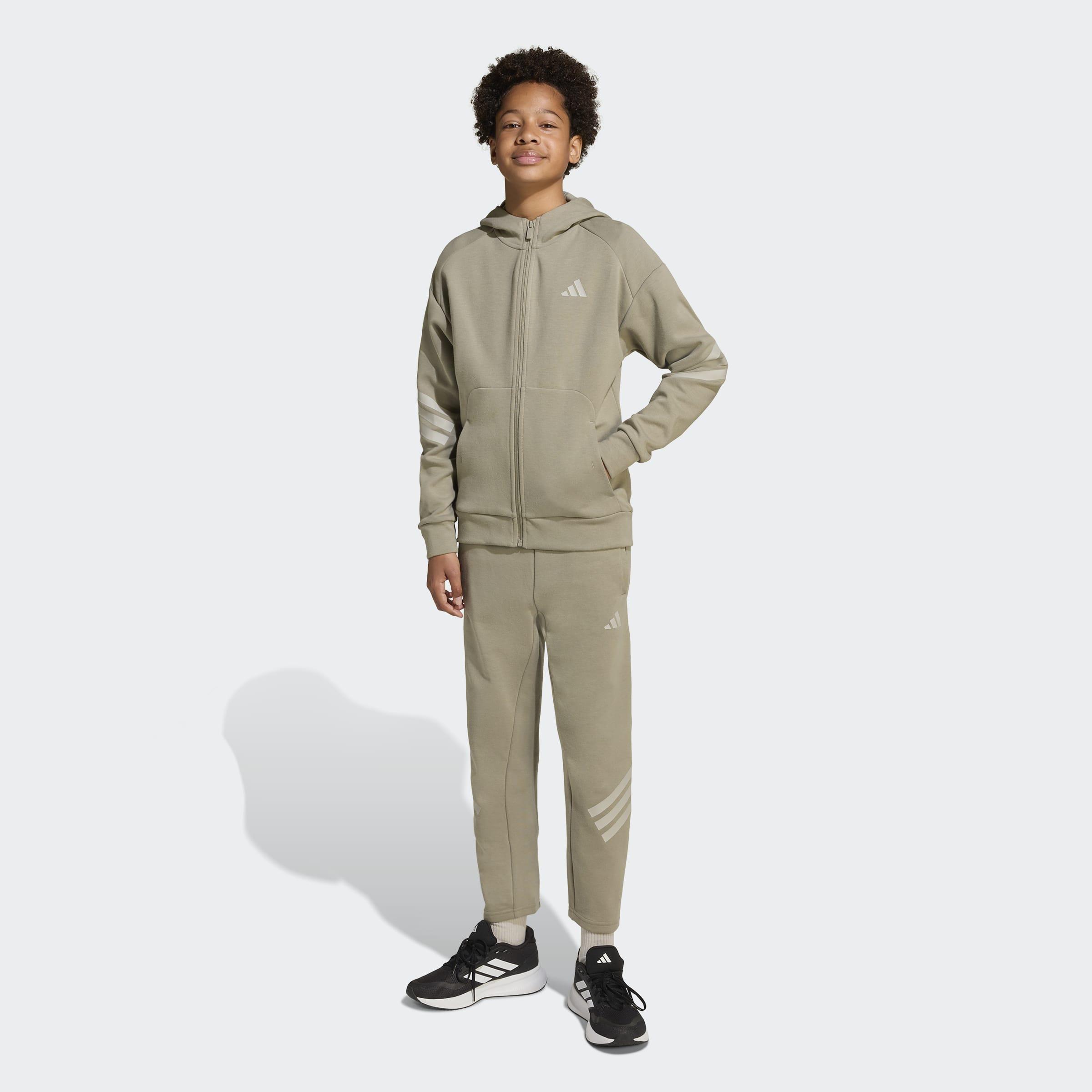 Kids Unisex Future Icons 3-Stripes Full-Zip Hooded Track Jacket, Green, A701_ONE, large image number 6