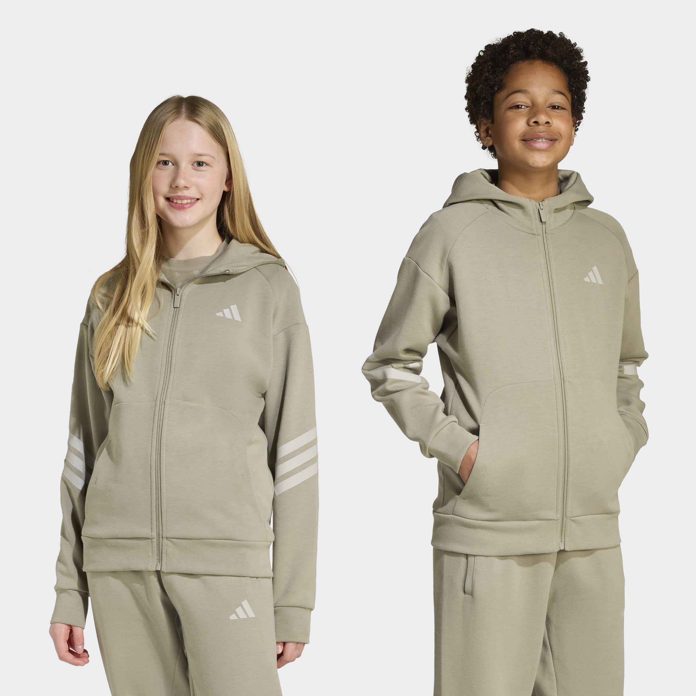 Kids Unisex Future Icons 3-Stripes Full-Zip Hooded Track Jacket, Green, A701_ONE, large image number 7