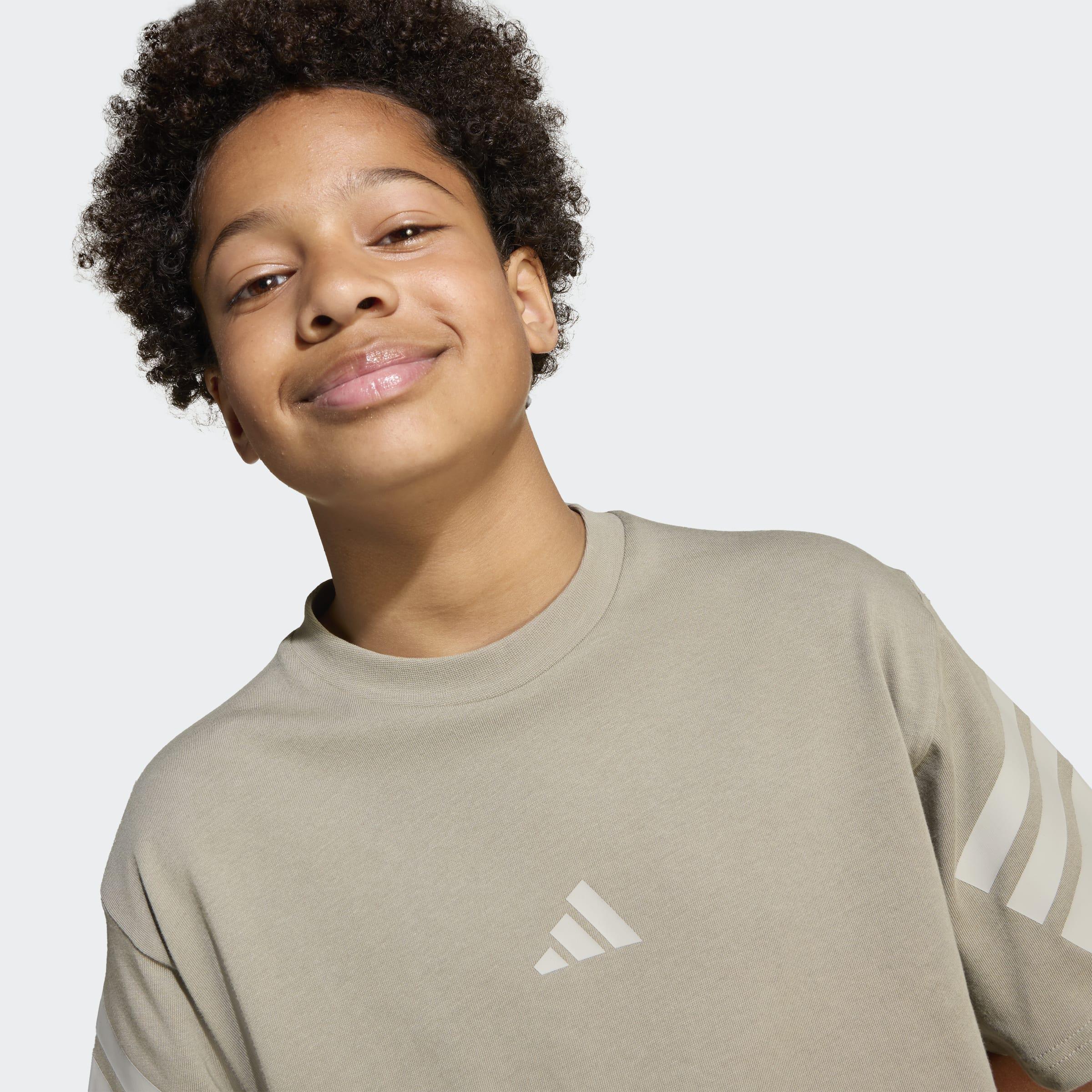 Kids Unisex Future Icons 3-Stripes T-Shirt, Green, A701_ONE, large image number 4