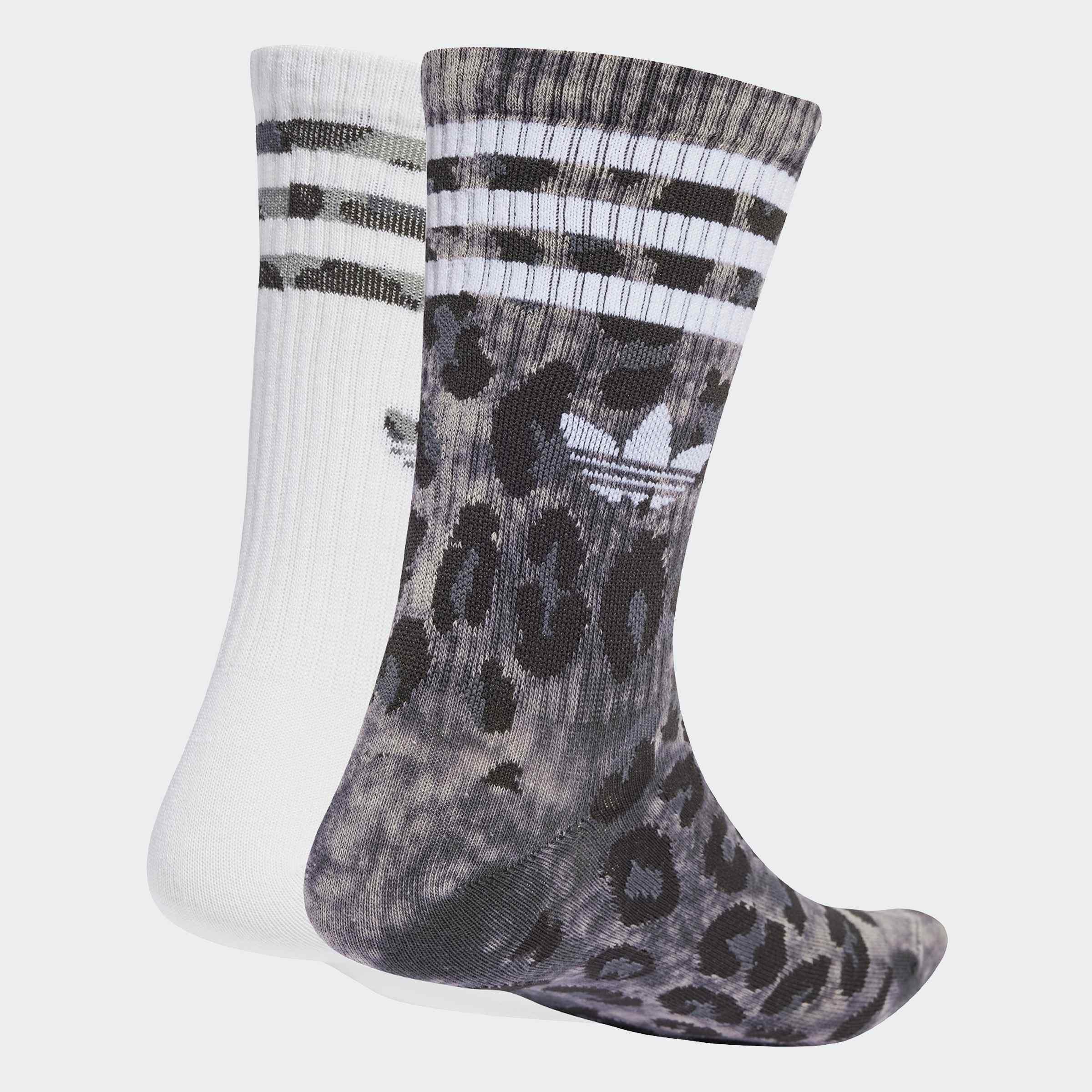 Unisex Leopard Crew Socks - 2 Pairs, Grey, A701_ONE, medium