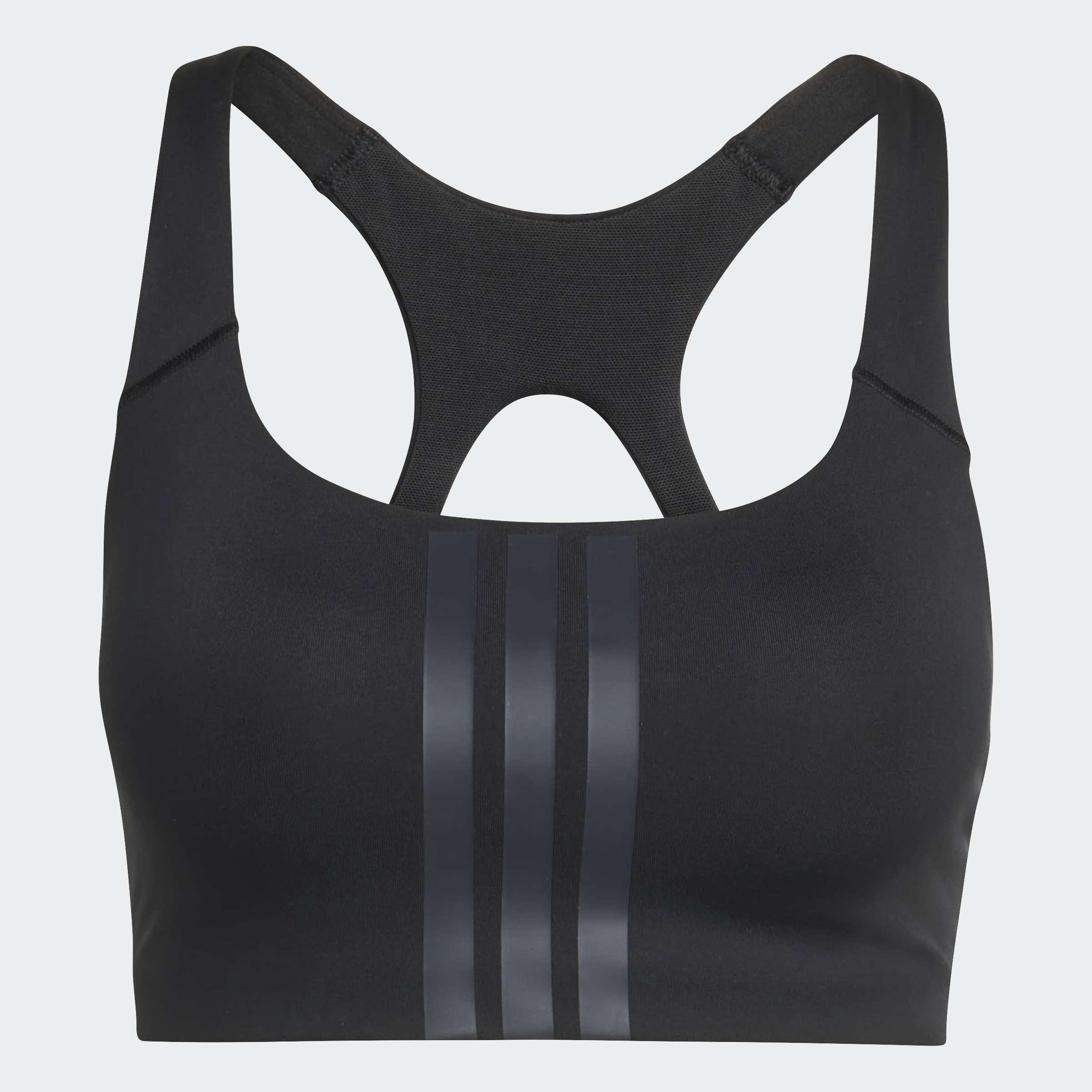 Optime Workout 3-Stripes Medium Support Bra, Black