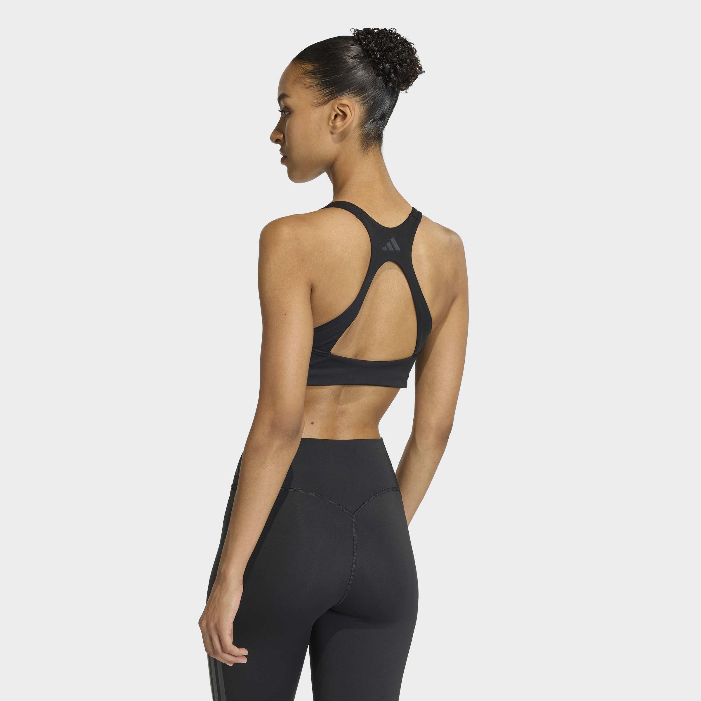 Optime Workout 3-Stripes Medium Support Bra, Black, A701_ONE, medium