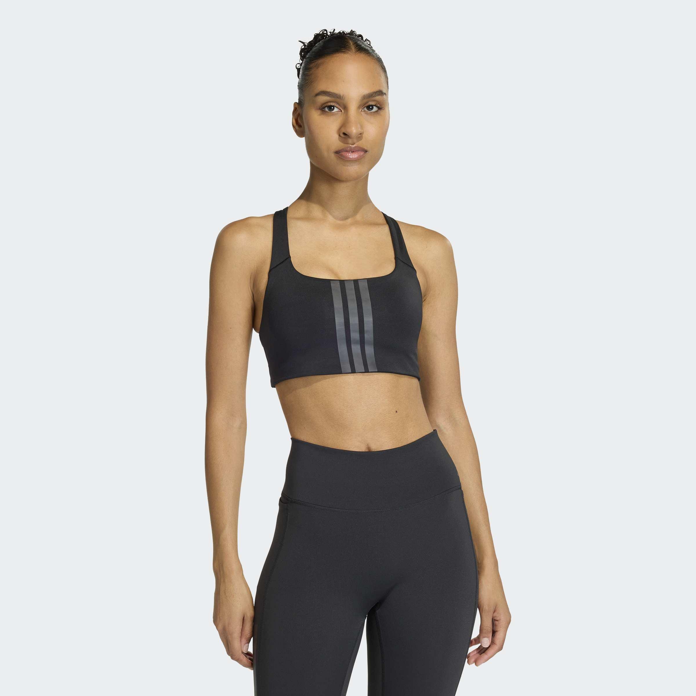 Optime Workout 3-Stripes Medium Support Bra, Black, A701_ONE, large image number 5