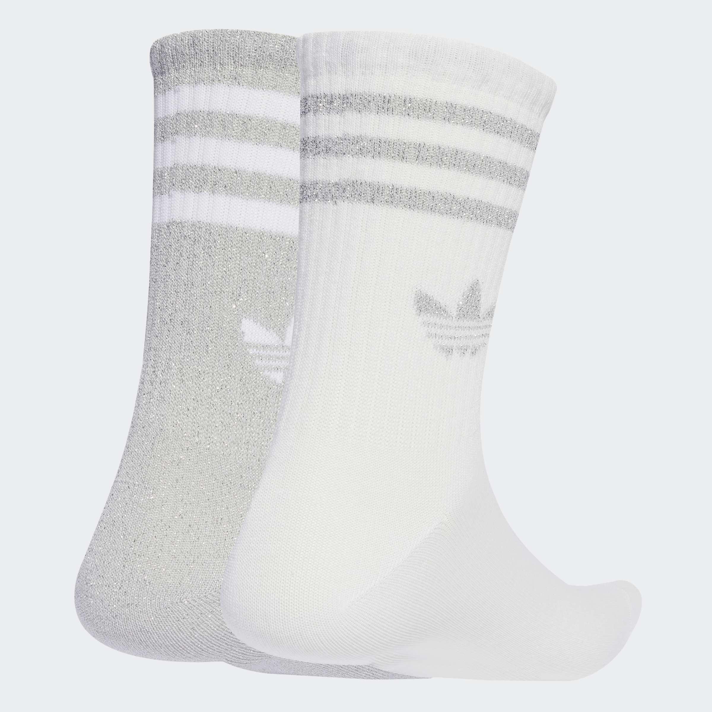 Unisex 3-Stripes Glitter Crew Socks - 2 Pairs, Grey