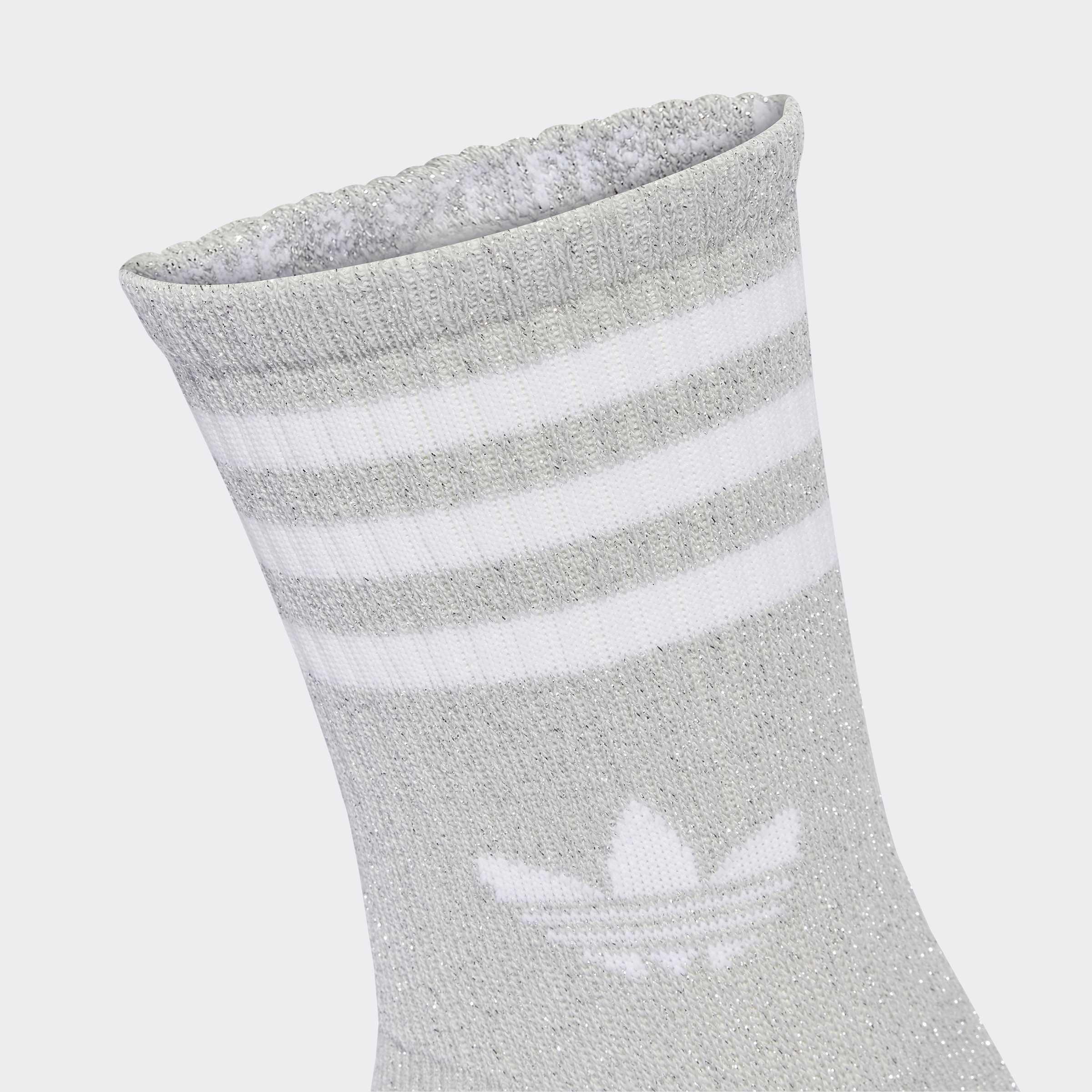 Unisex 3-Stripes Glitter Crew Socks - 2 Pairs, Grey
