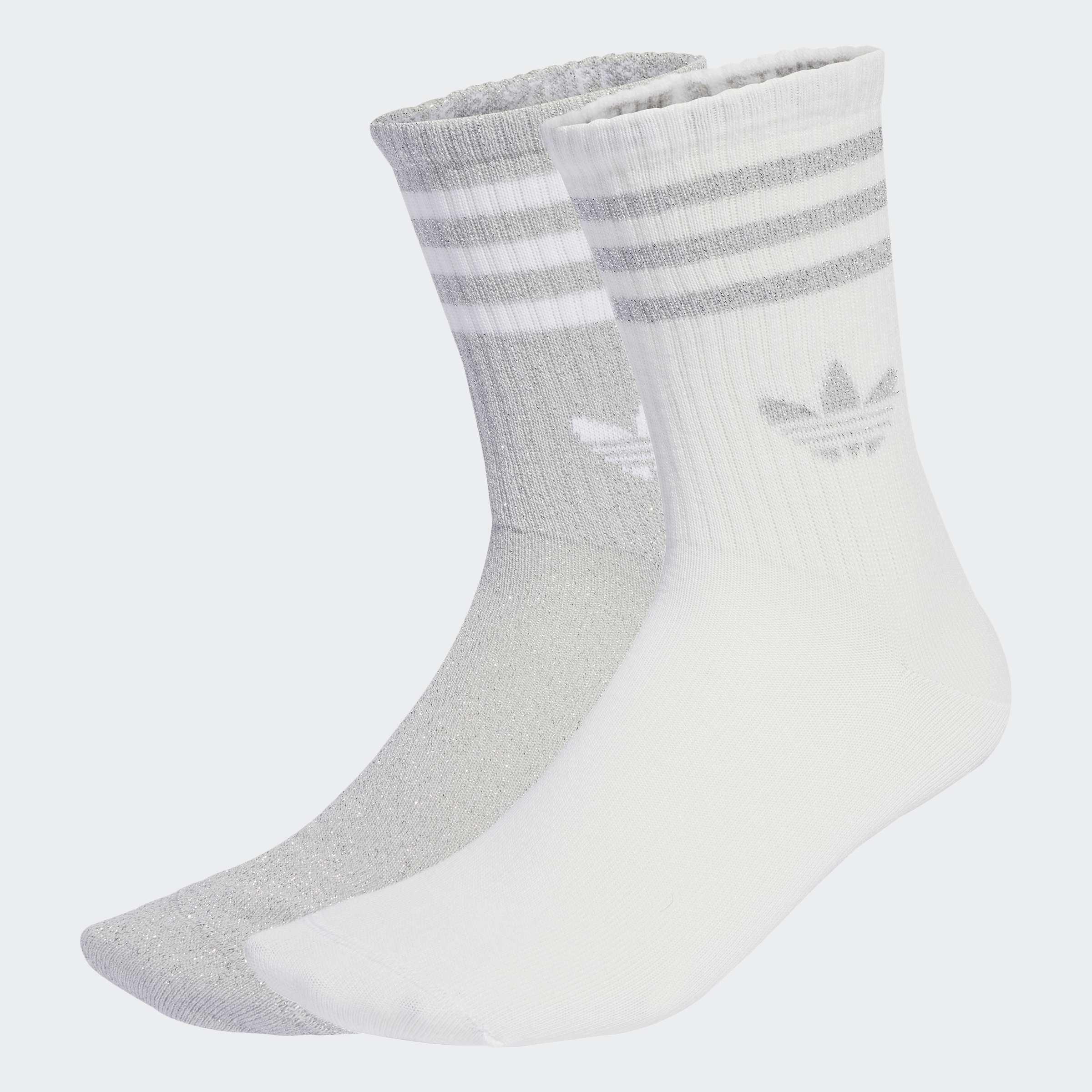 Unisex 3-Stripes Glitter Crew Socks - 2 Pairs, Grey, A701_ONE, large image number 3
