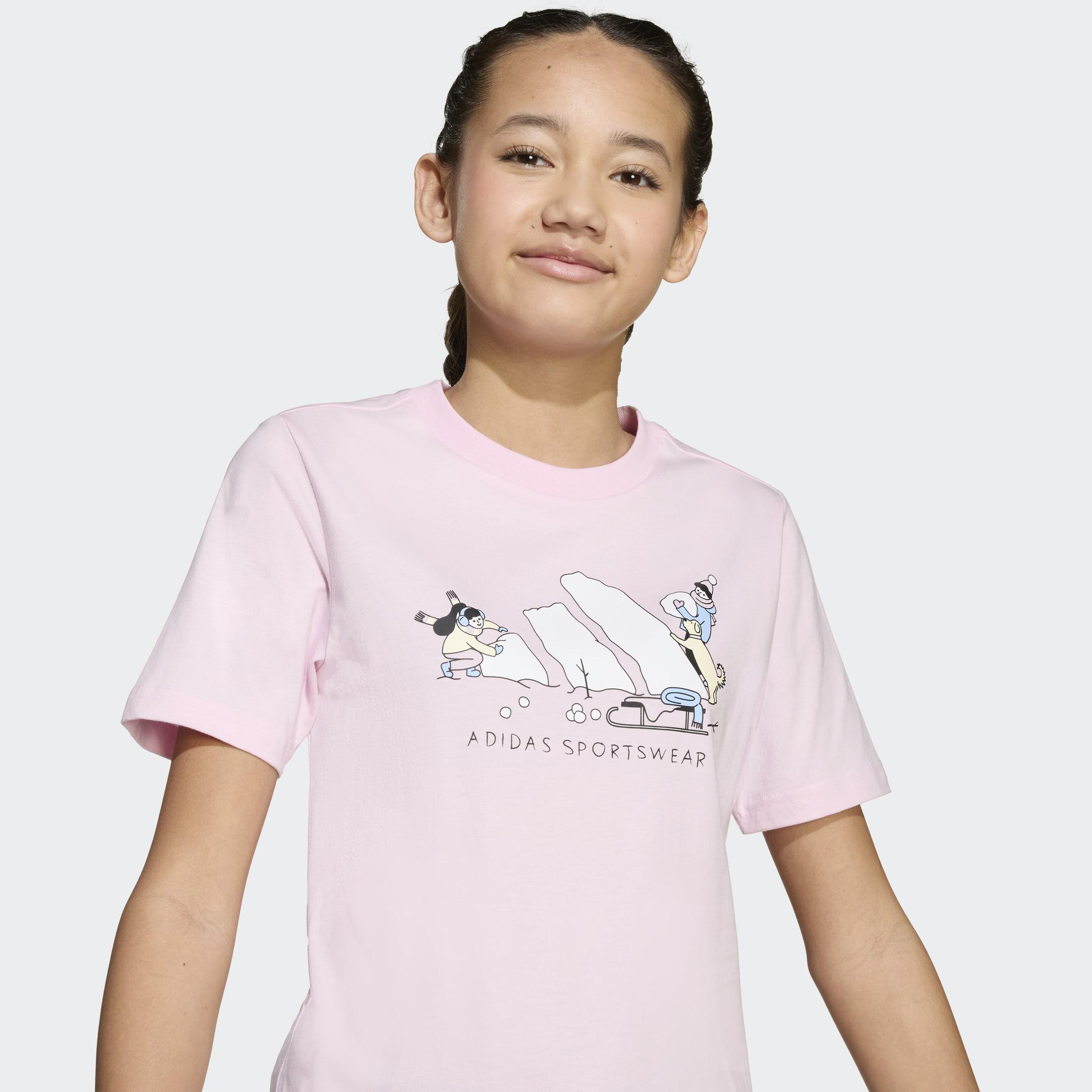 Kids Unisex Winter Sports Graphic T-Shirt, Pink, A701_ONE, large image number 3