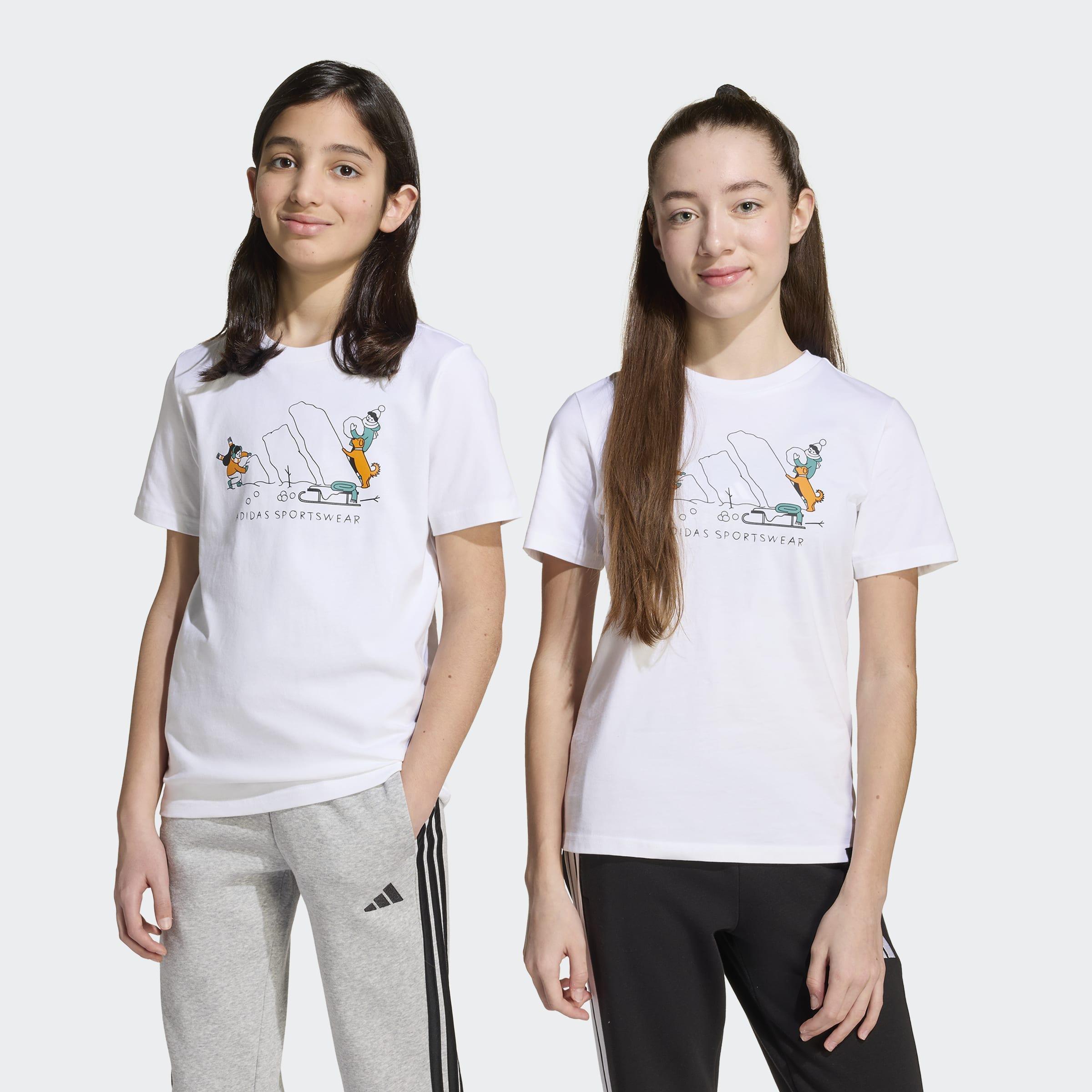 Kids Unisex Winter Sports Graphic T-Shirt, White, A701_ONE, large image number 7