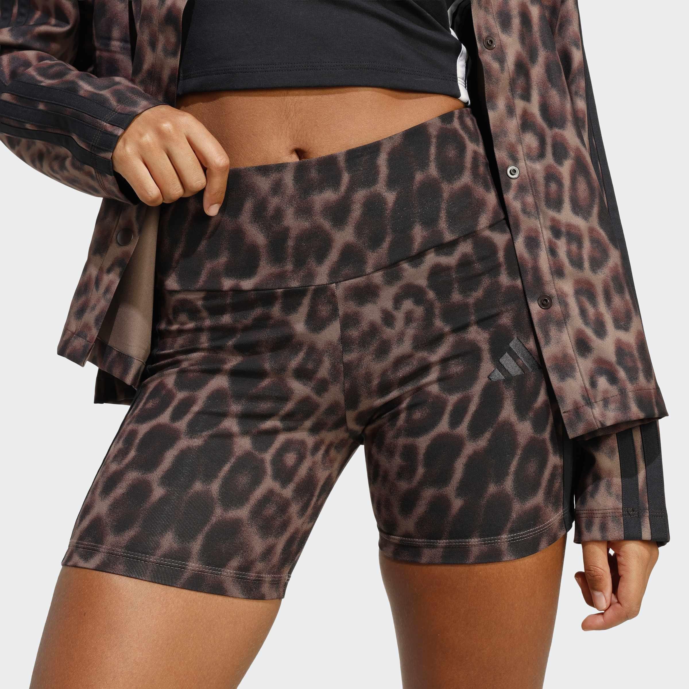 Seasonal Essentials Leopard Print Biker Shorts with 3-Stripes, Multicolor, A701_ONE, large image number 3