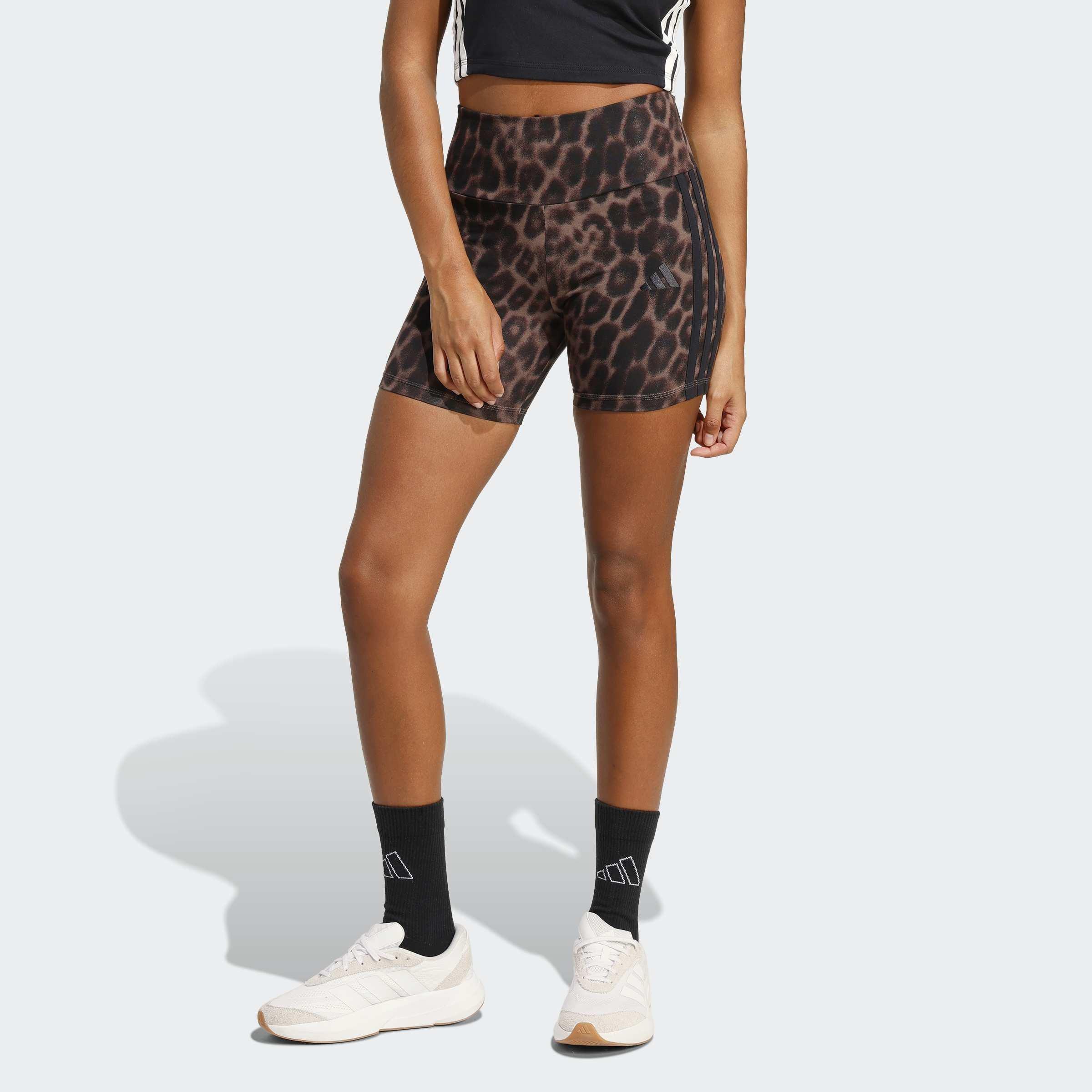 Seasonal Essentials Leopard Print Biker Shorts with 3-Stripes, Multicolor, A701_ONE, large image number 4