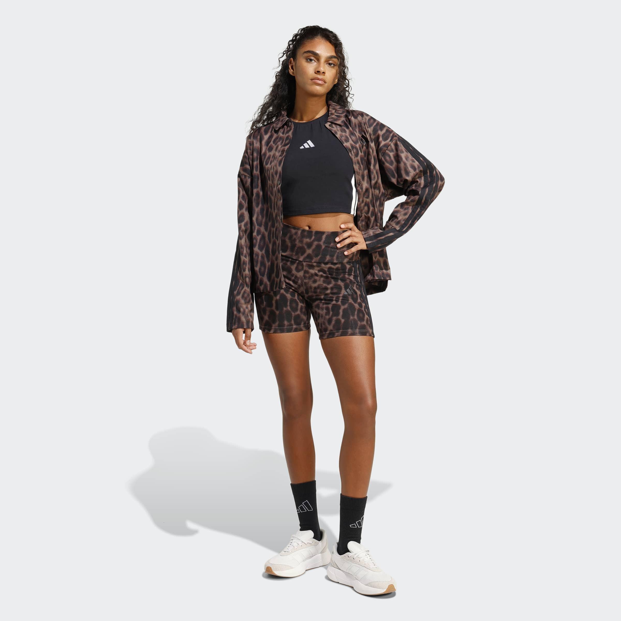 Seasonal Essentials Leopard Print Biker Shorts with 3-Stripes, Multicolor, A701_ONE, large image number 5