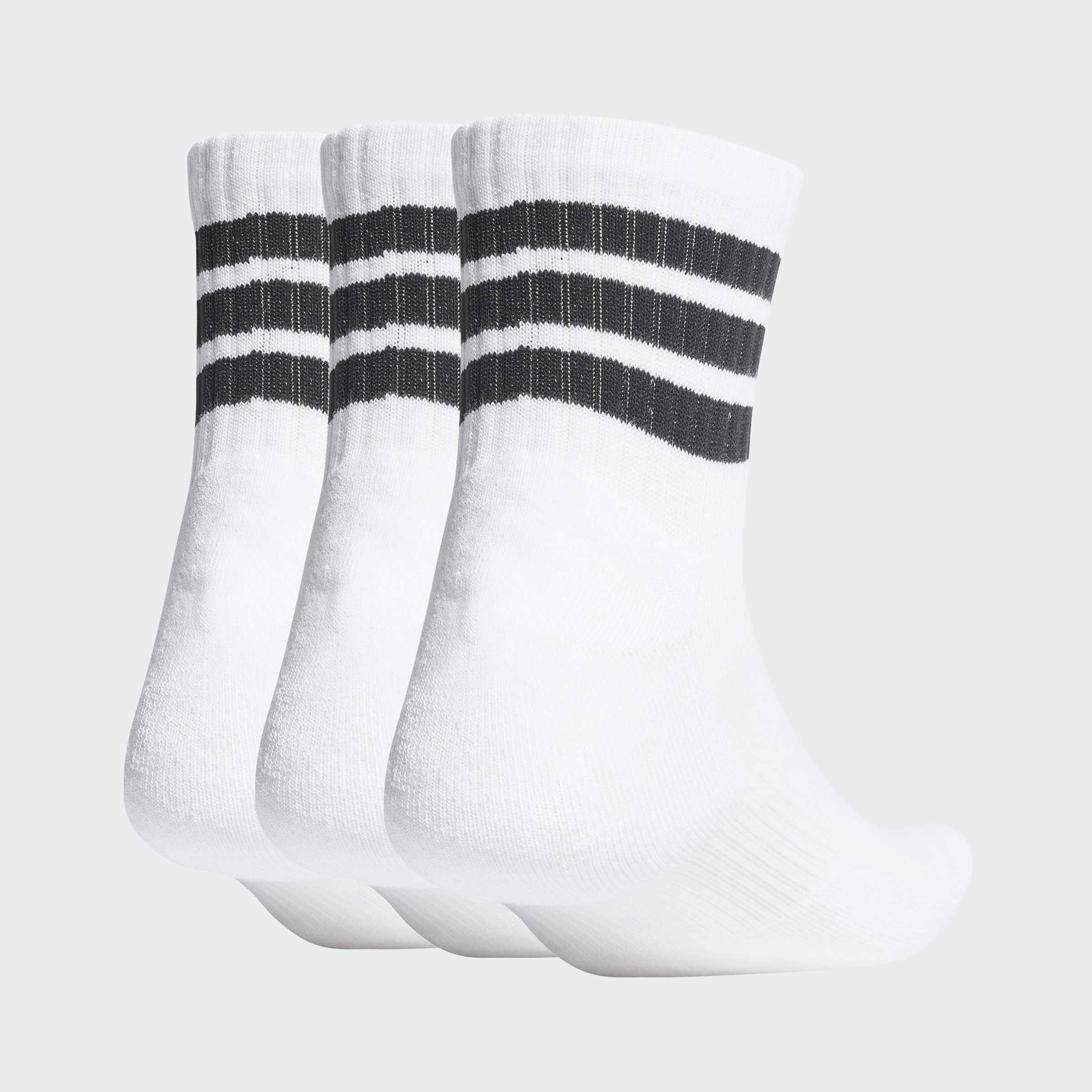Unisex 3 Stripes Cushioned Sportswear Mid Cut Socks - 3 Pair Pack, White