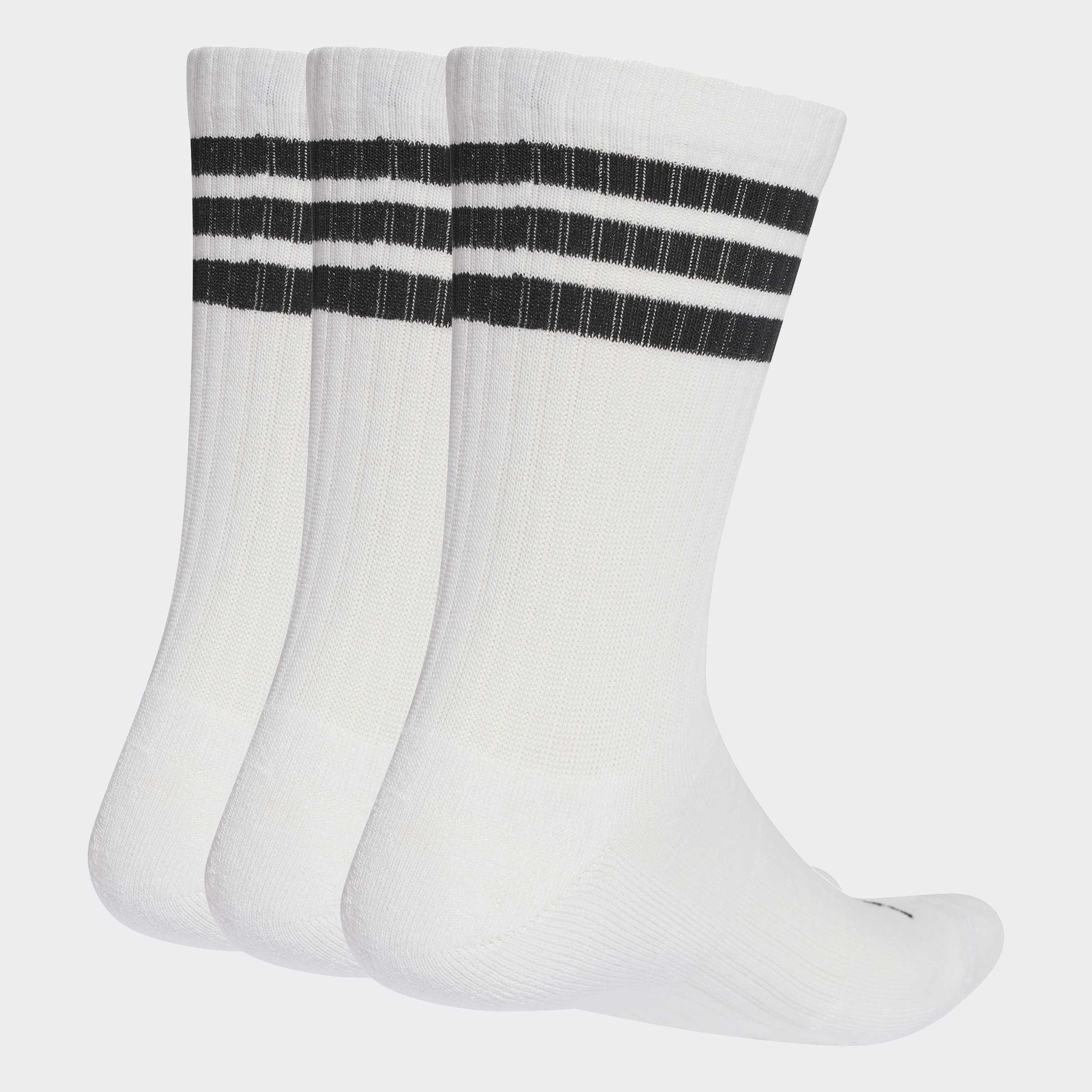 Unisex 3-Stripes Cushioned Sportswear Crew Socks - 3 Pair Pack, White