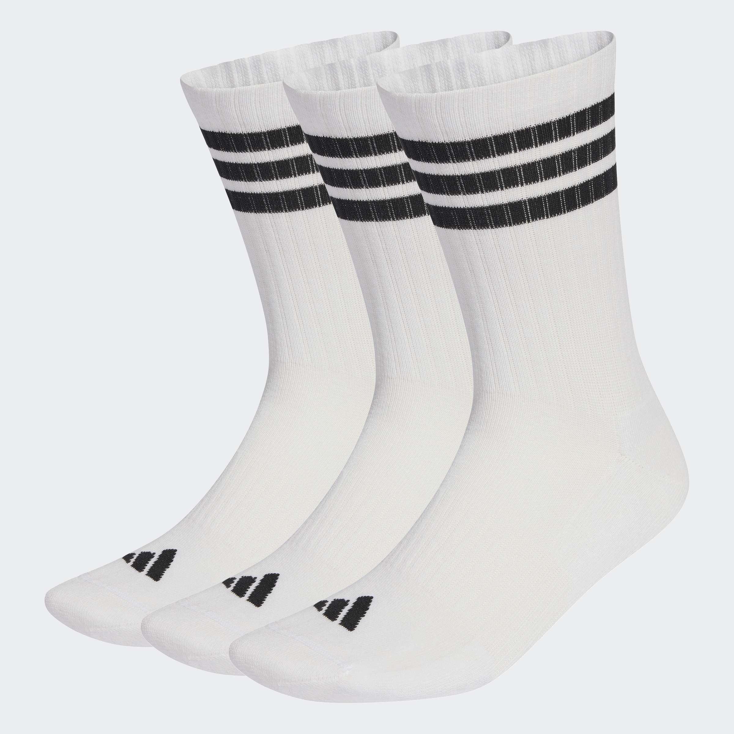 Unisex 3-Stripes Cushioned Sportswear Crew Socks - 3 Pair Pack, White, A701_ONE, large image number 3