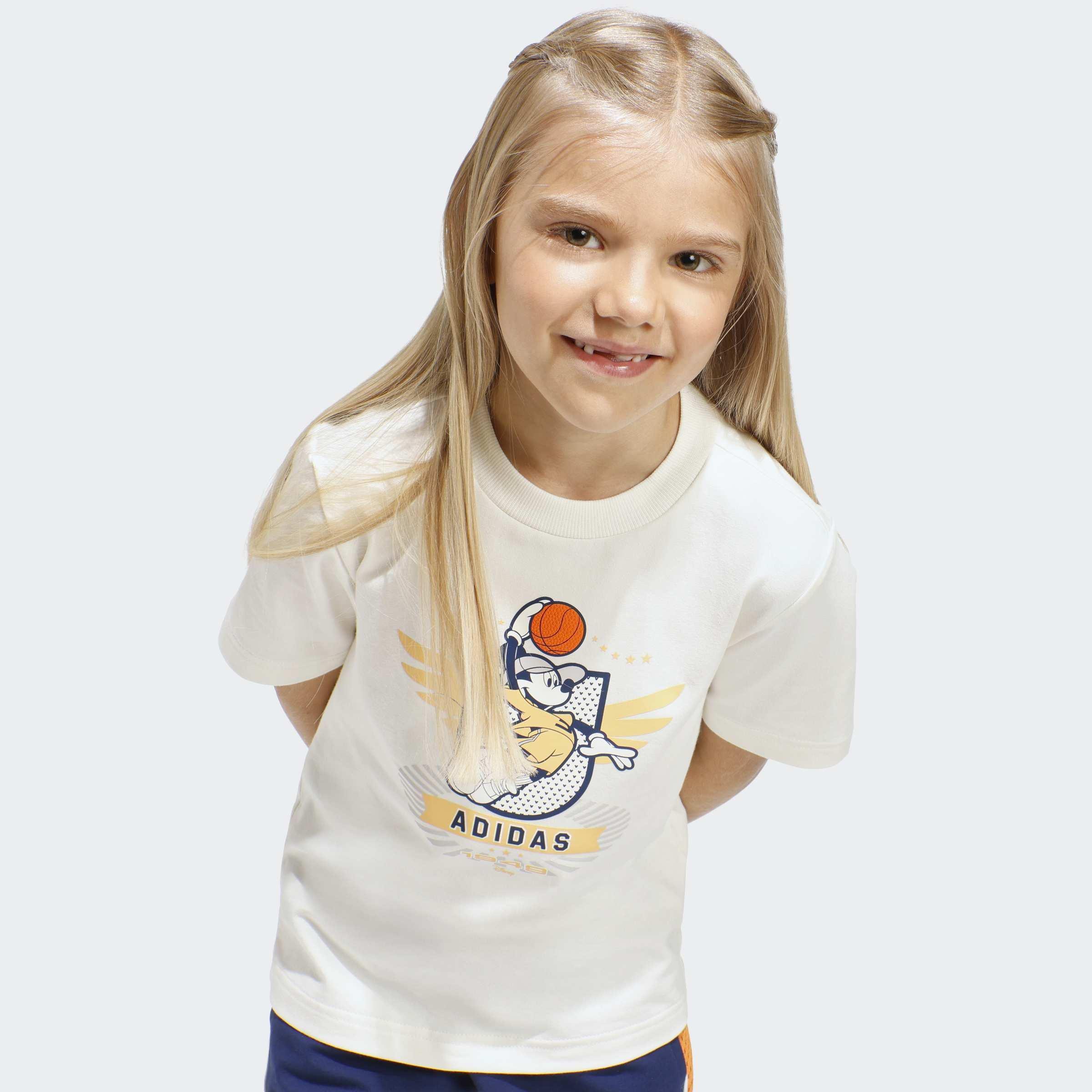 Kids Unisex Adidas Disney Mickey Mouse T-Shirt Set, White, A701_ONE, large image number 2