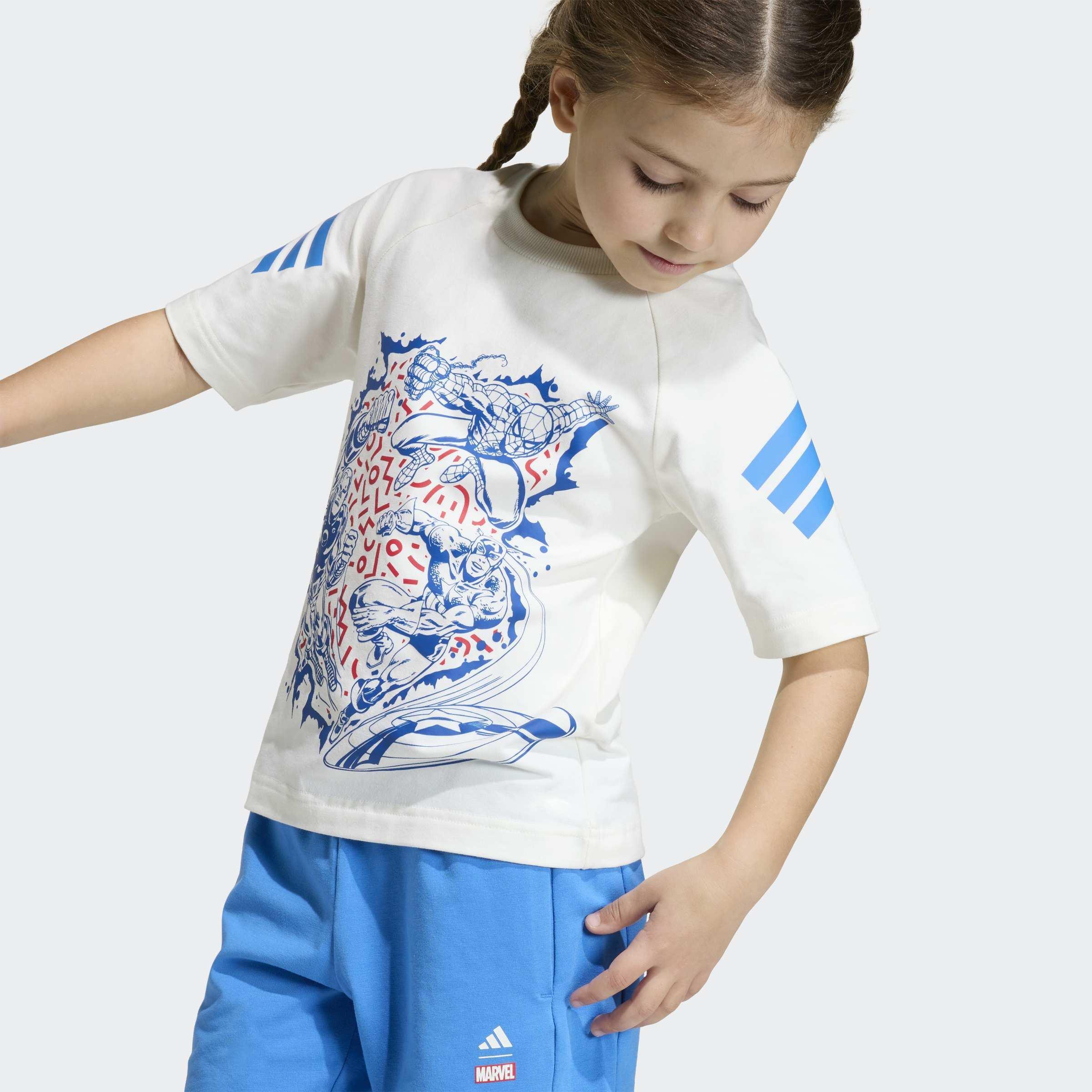 Kids Unisex Adidas Marvel Avengers T-Shirt Set, White, A701_ONE, large image number 2