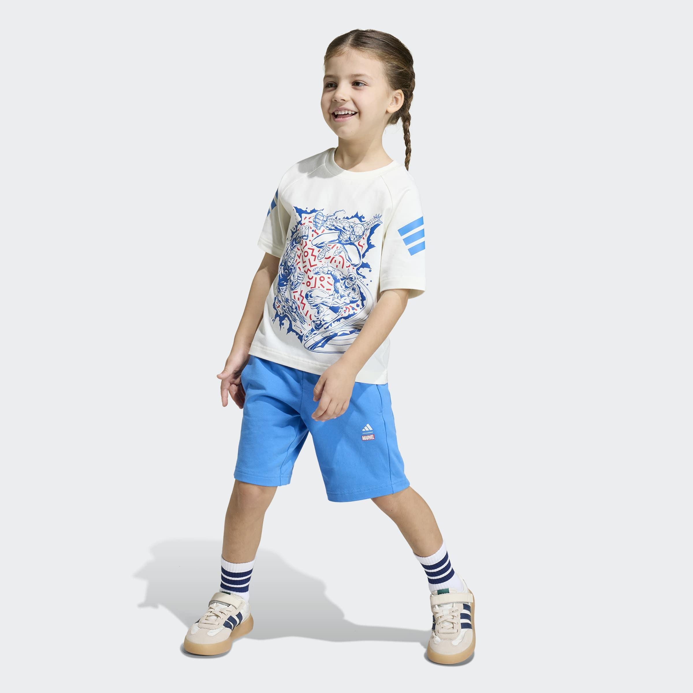 Kids Unisex Adidas Marvel Avengers T-Shirt Set, White, A701_ONE, large image number 3
