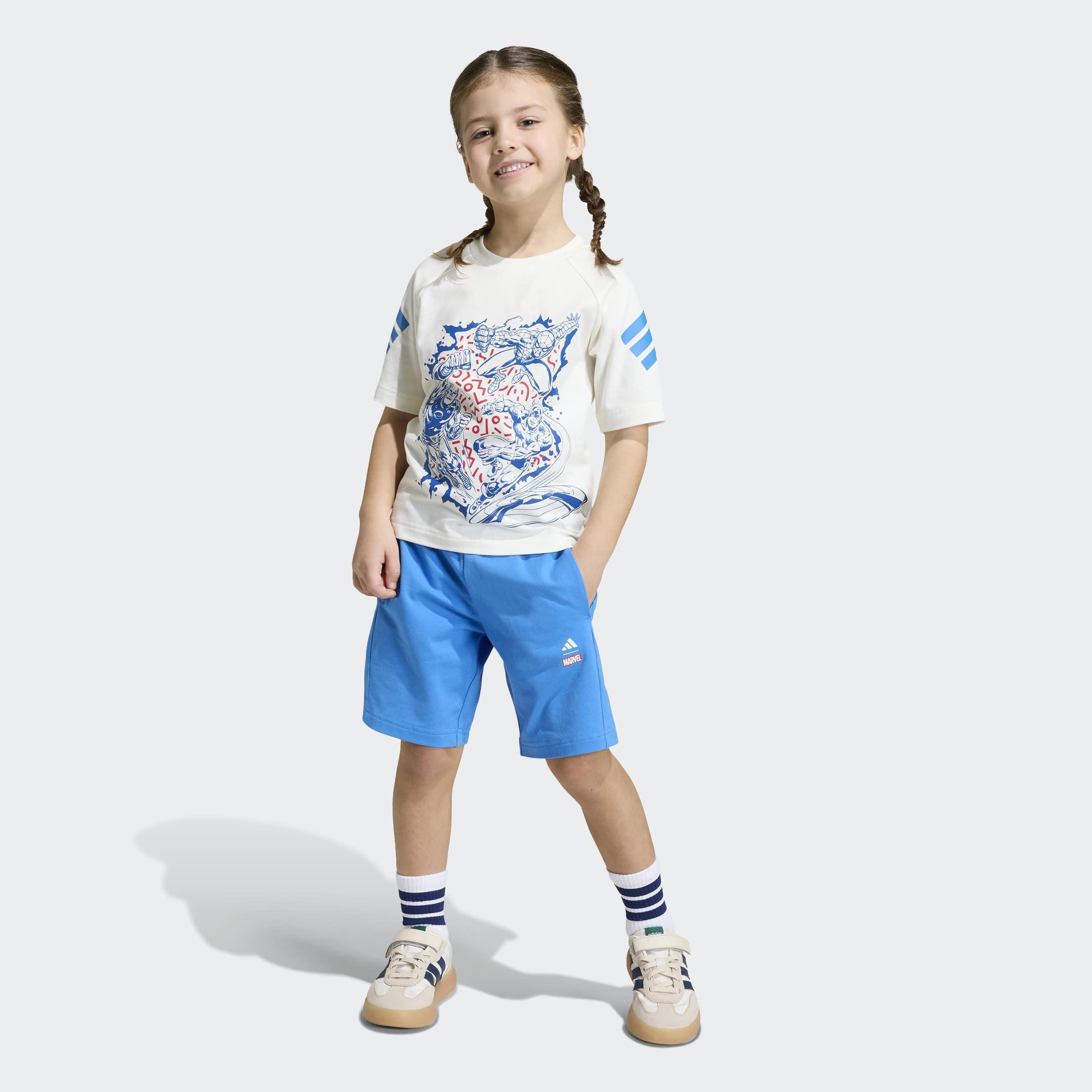 Kids Unisex Adidas Marvel Avengers T-Shirt Set, White, A701_ONE, large image number 4