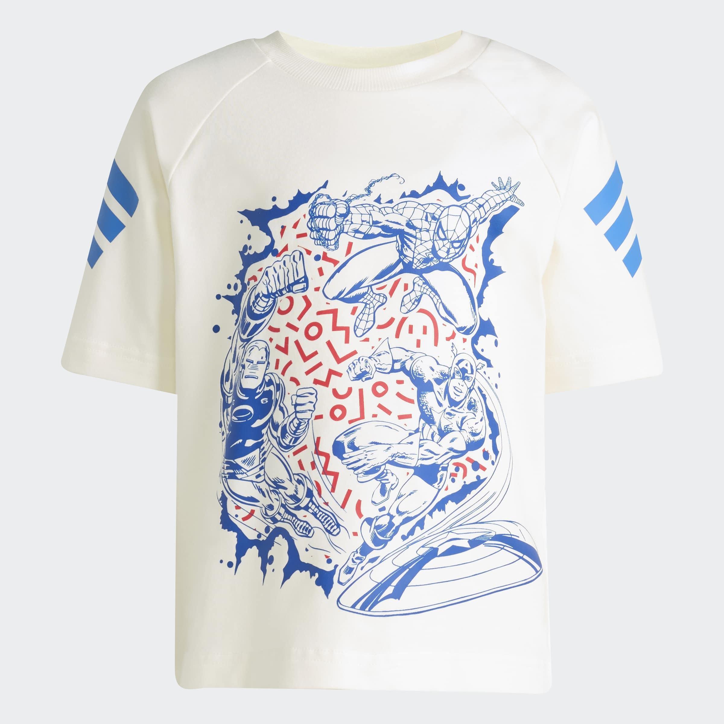 Kids Unisex Adidas Marvel Avengers T-Shirt Set, White, A701_ONE, large image number 6