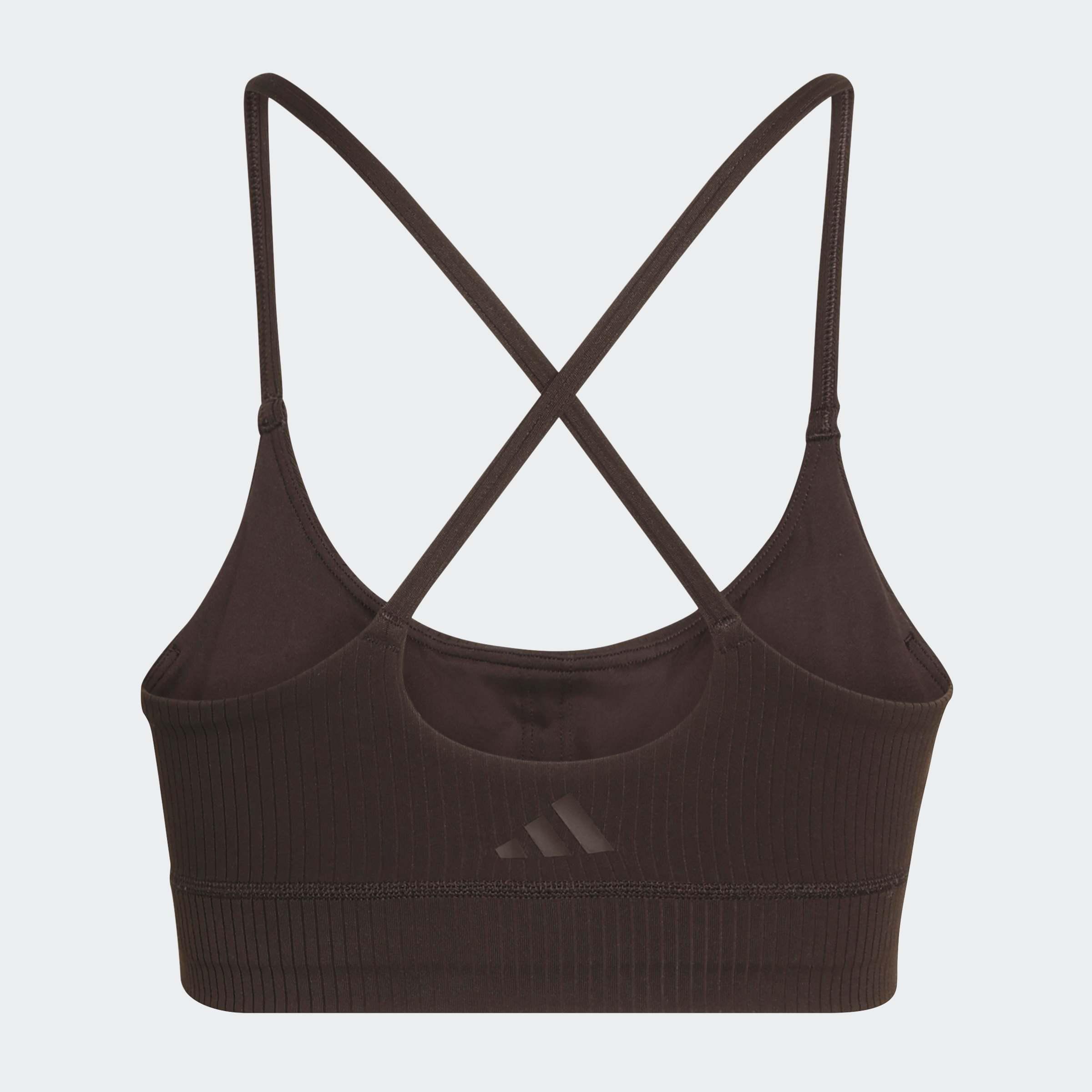 Adidas All Me Light Support Rib Bra Long Line Bra, Brown, A701_ONE, medium