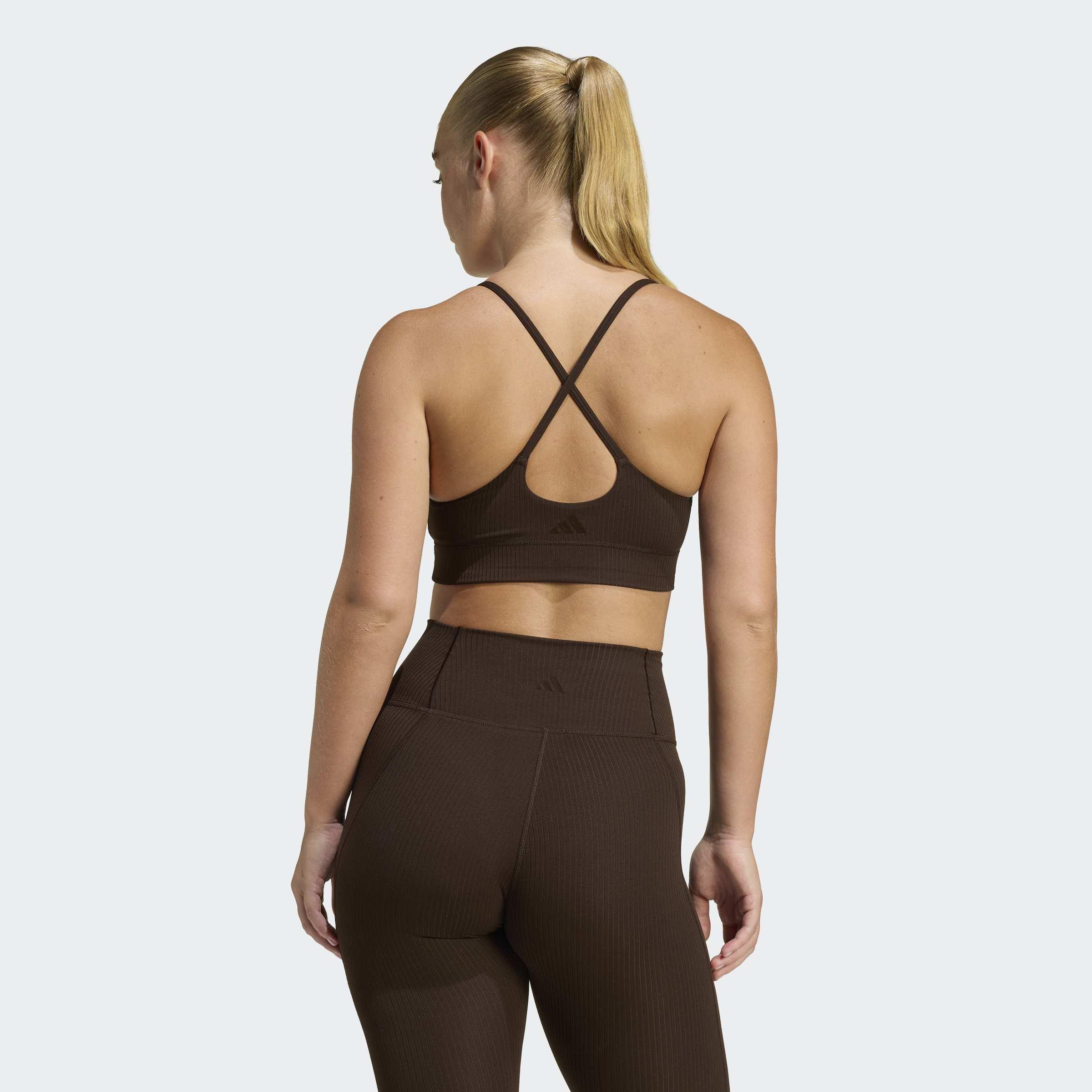 Adidas All Me Light Support Rib Bra Long Line Bra, Brown, A701_ONE, medium