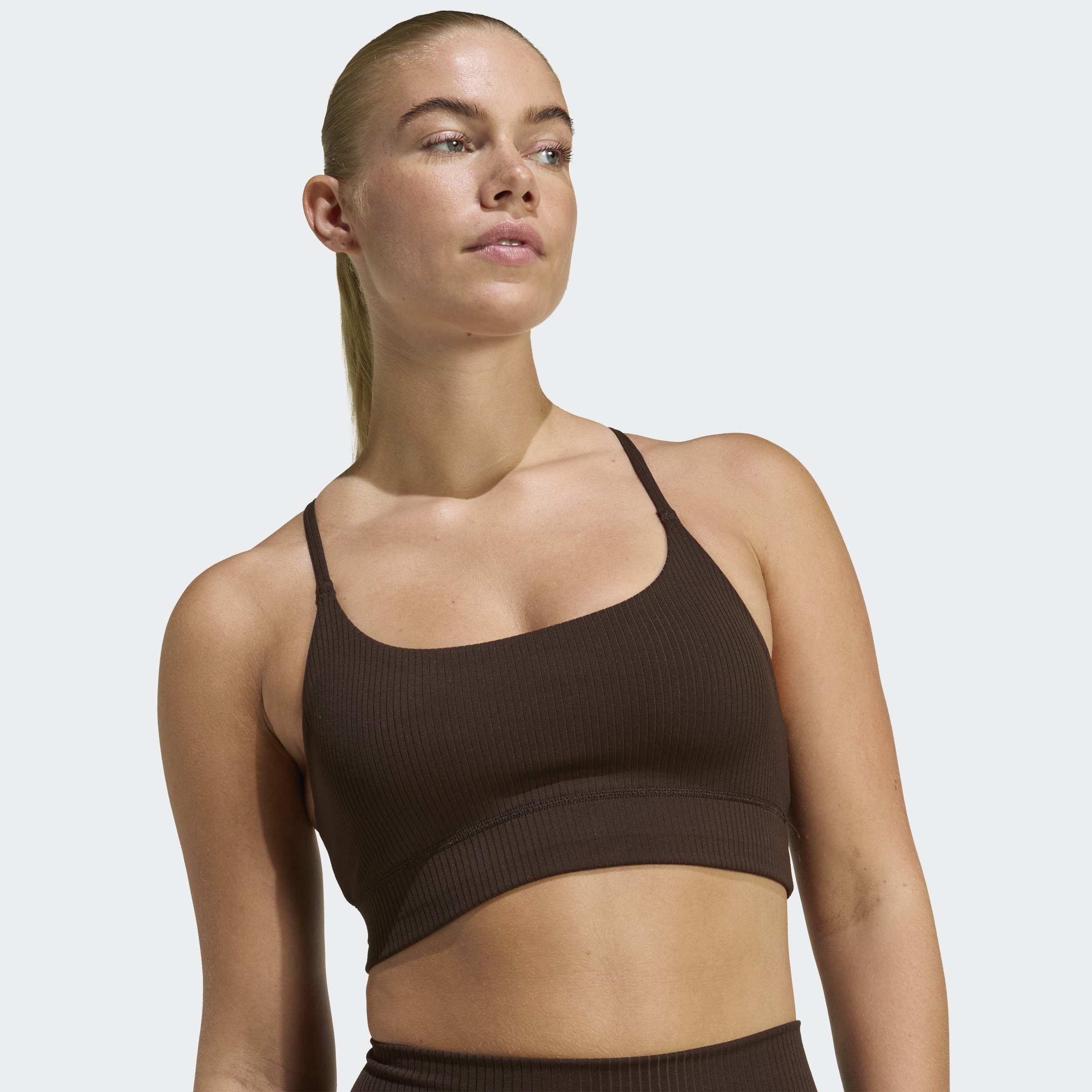 Adidas All Me Light Support Rib Bra Long Line Bra, Brown, A701_ONE, large image number 3