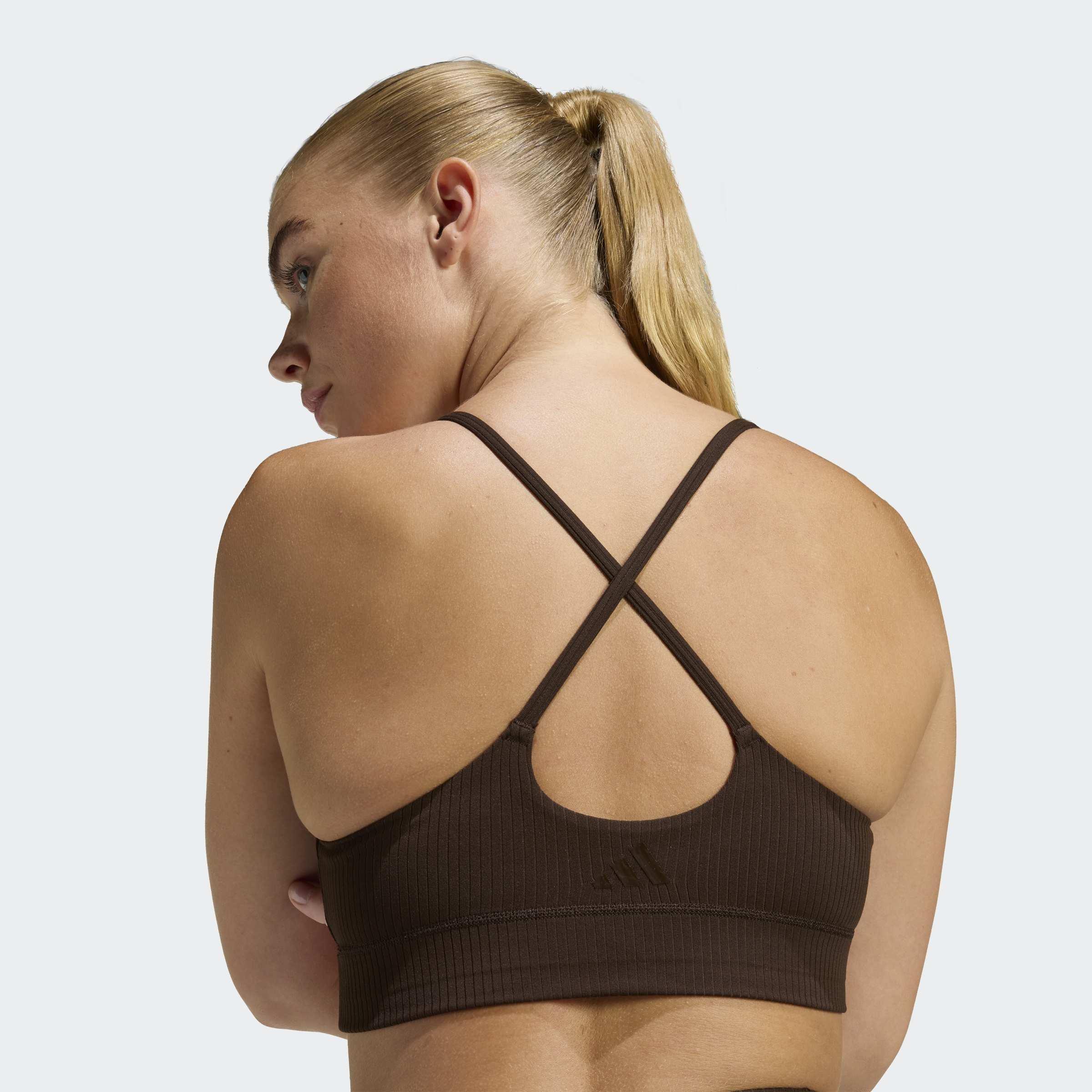 Adidas All Me Light Support Rib Bra Long Line Bra, Brown, A701_ONE, large image number 4