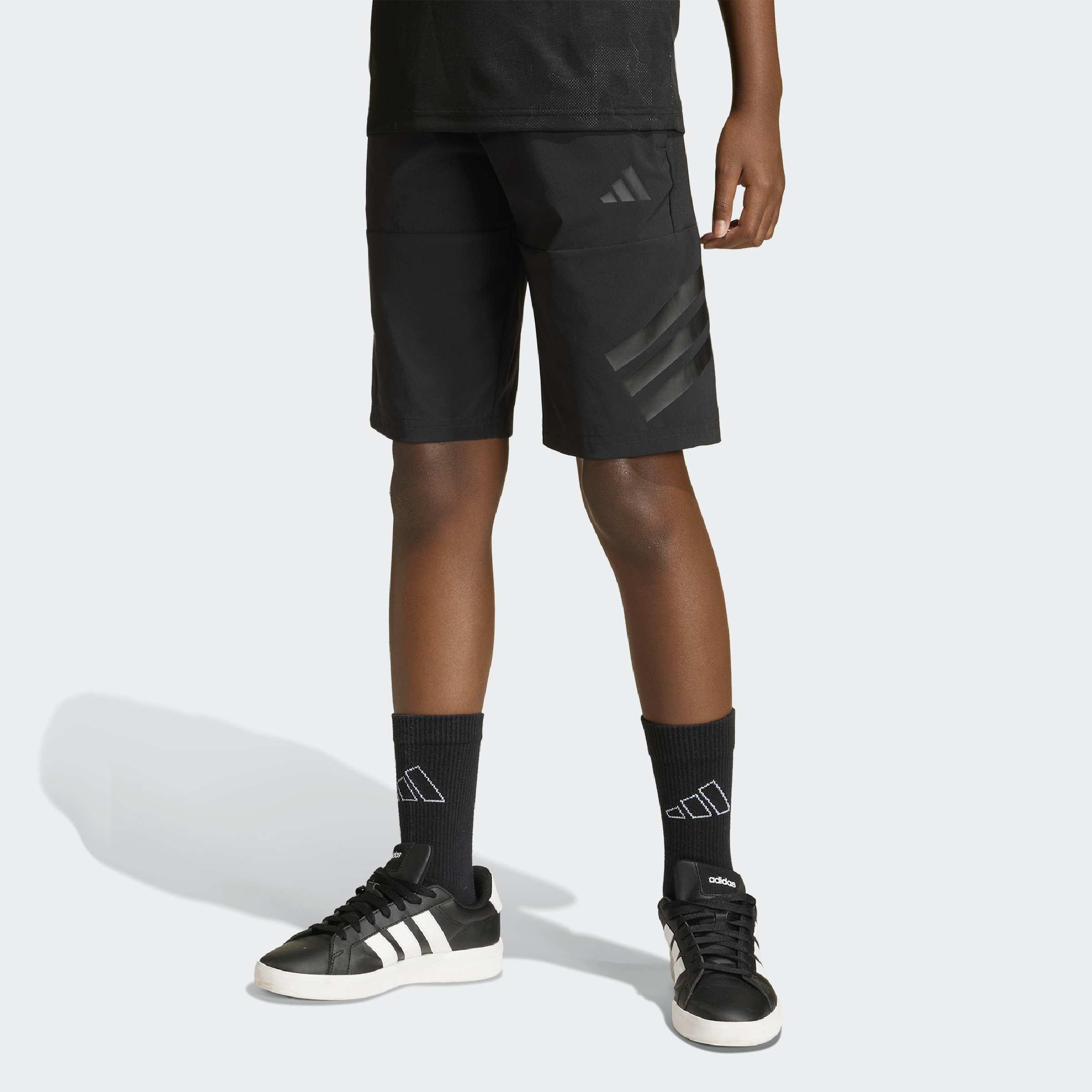 Kids Unisex Sport Icons 3-Stripes Long Shorts, Black, A701_ONE, large image number 5