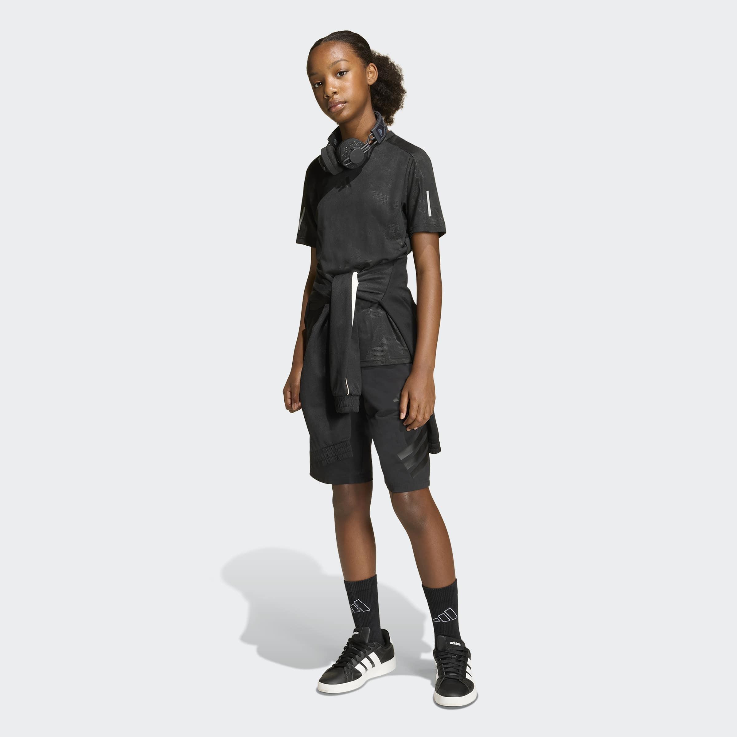 Kids Unisex Sport Icons 3-Stripes Long Shorts, Black, A701_ONE, large image number 6