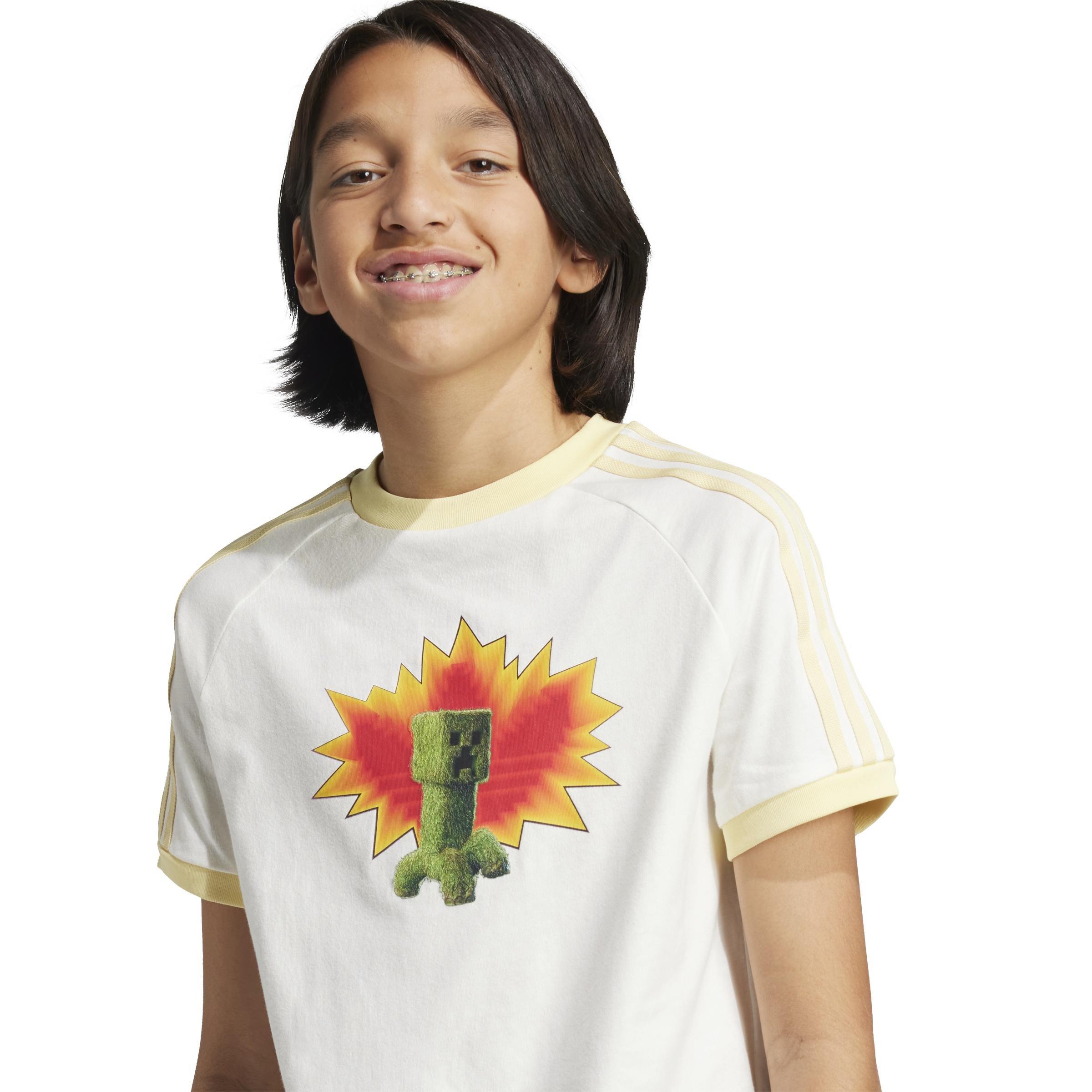 Unisex Kids adidas Originals x Minecraft Graphic T-Shirt, White, A701_ONE, large image number 4